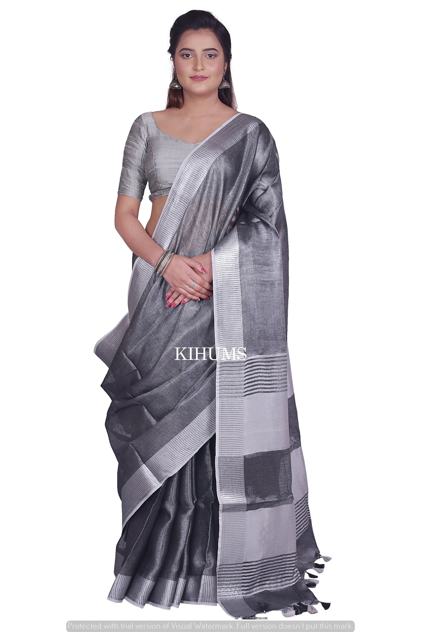 Black Shade with Silver Tinge | Tissue Linen Saree | KIHUMS Saree women clothing