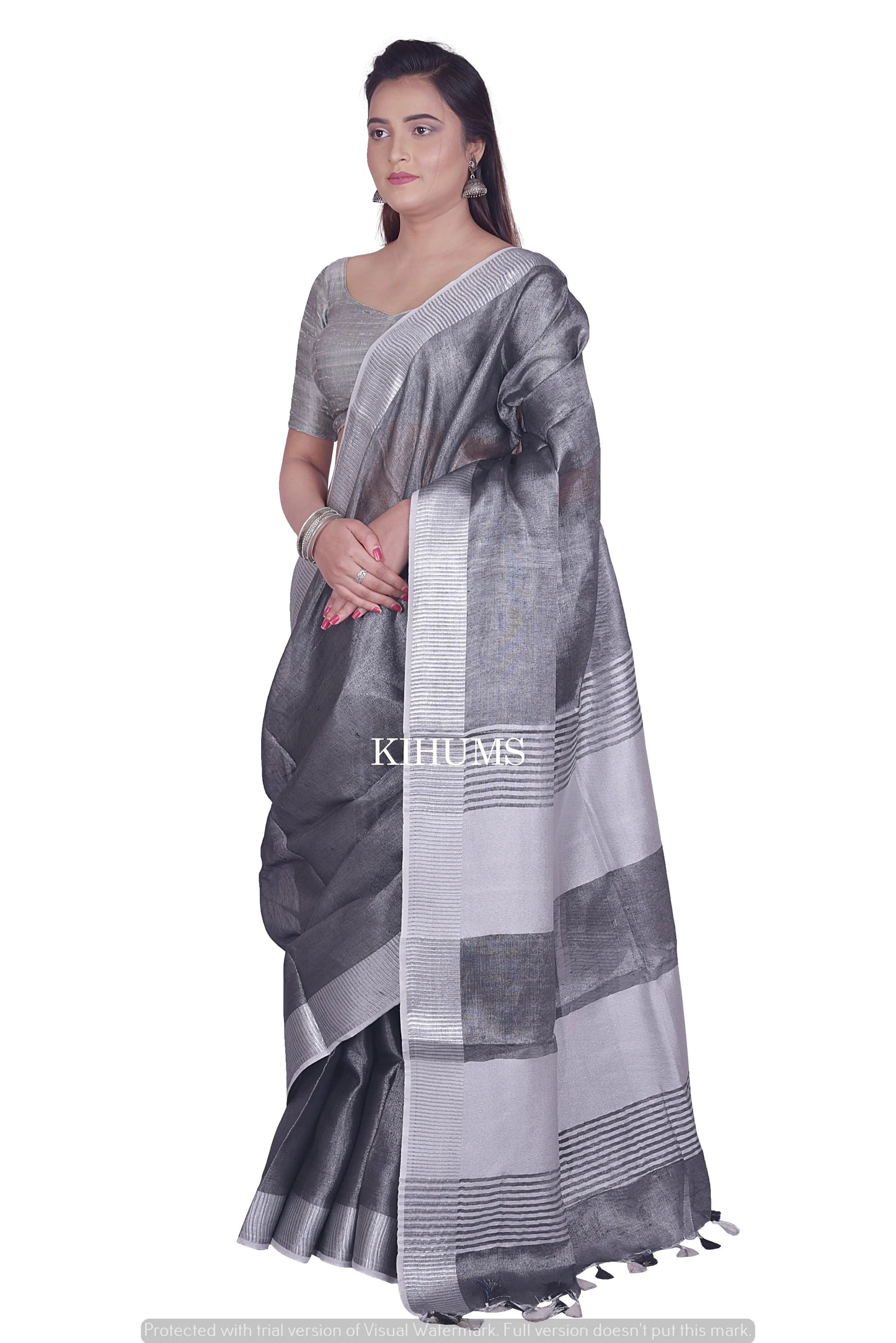 Black Shade with Silver Tinge | Tissue Linen Saree | KIHUMS Saree women clothing