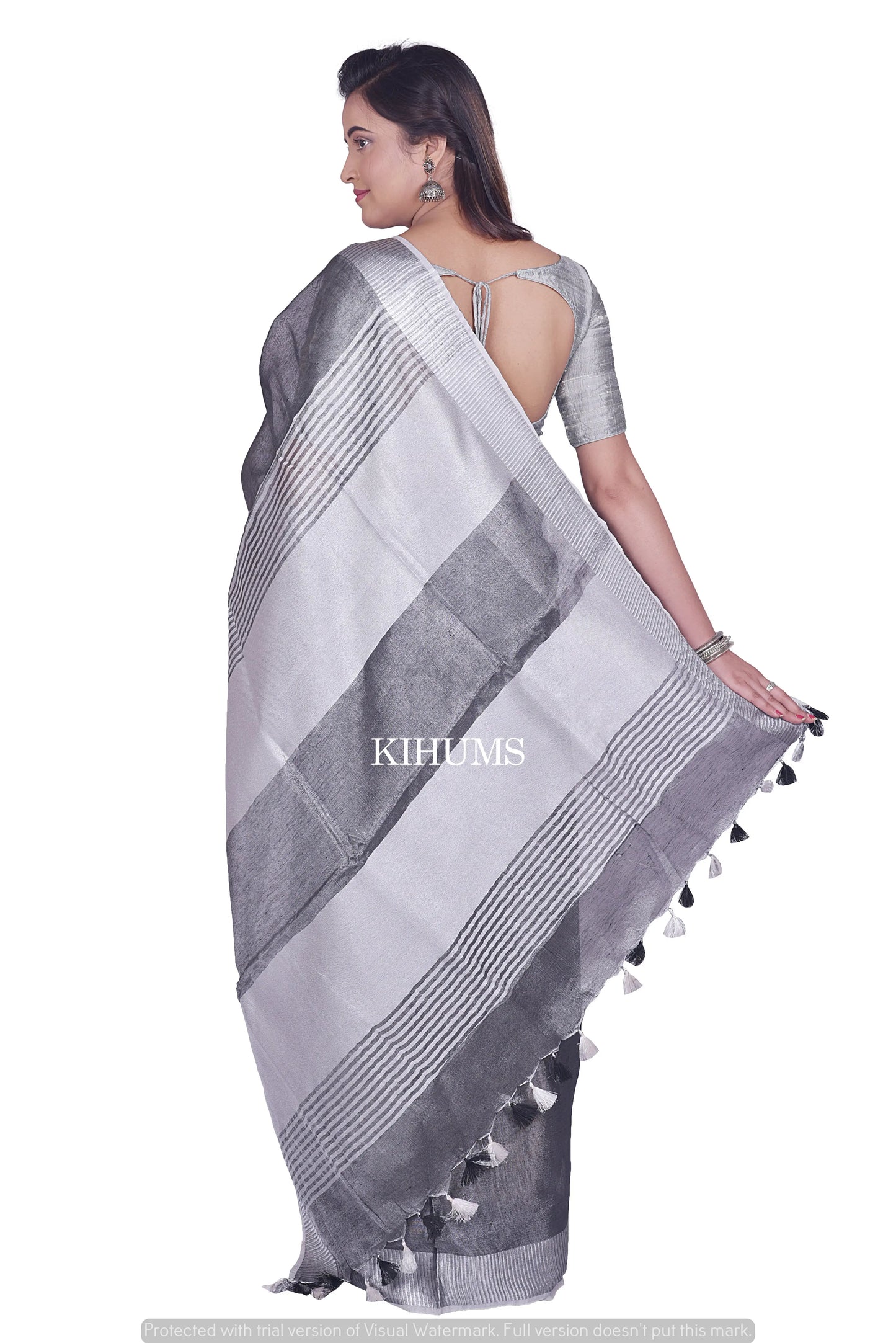Black Shade with Silver Tinge | Tissue Linen Saree | KIHUMS Saree women clothing