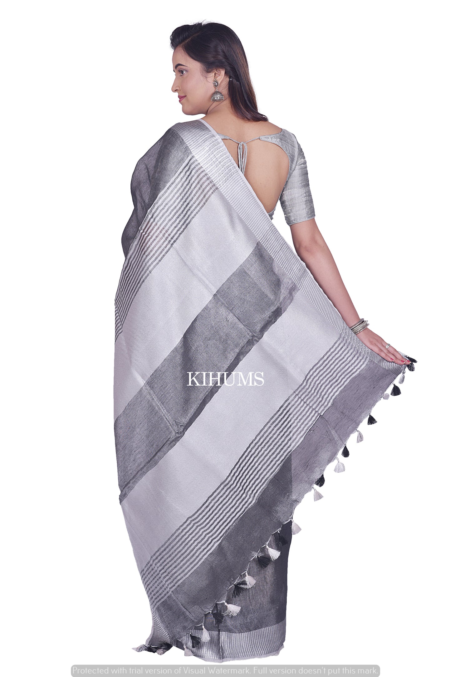 Black Shade with Silver Tinge | Tissue Linen Saree | KIHUMS Saree