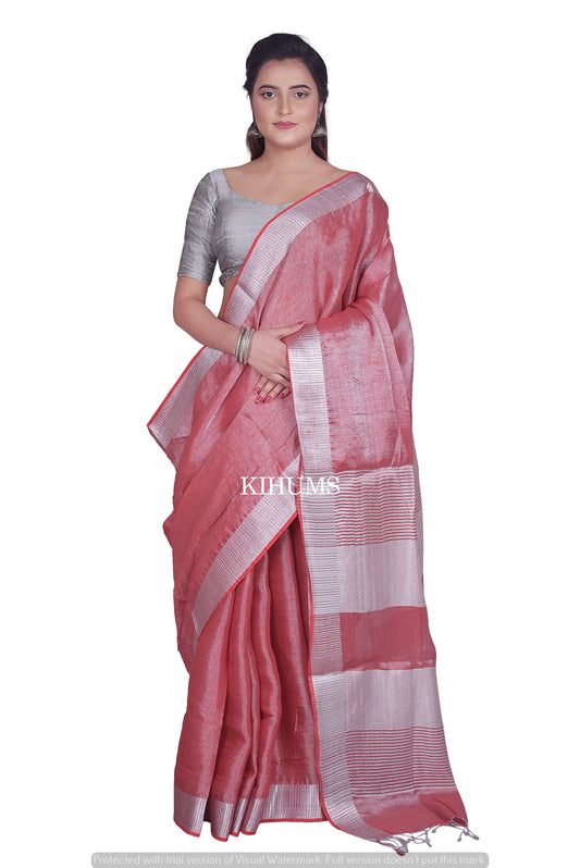 Dusty Red with Silver Tinge | Tissue Linen Saree | KIHUMS Saree women clothing