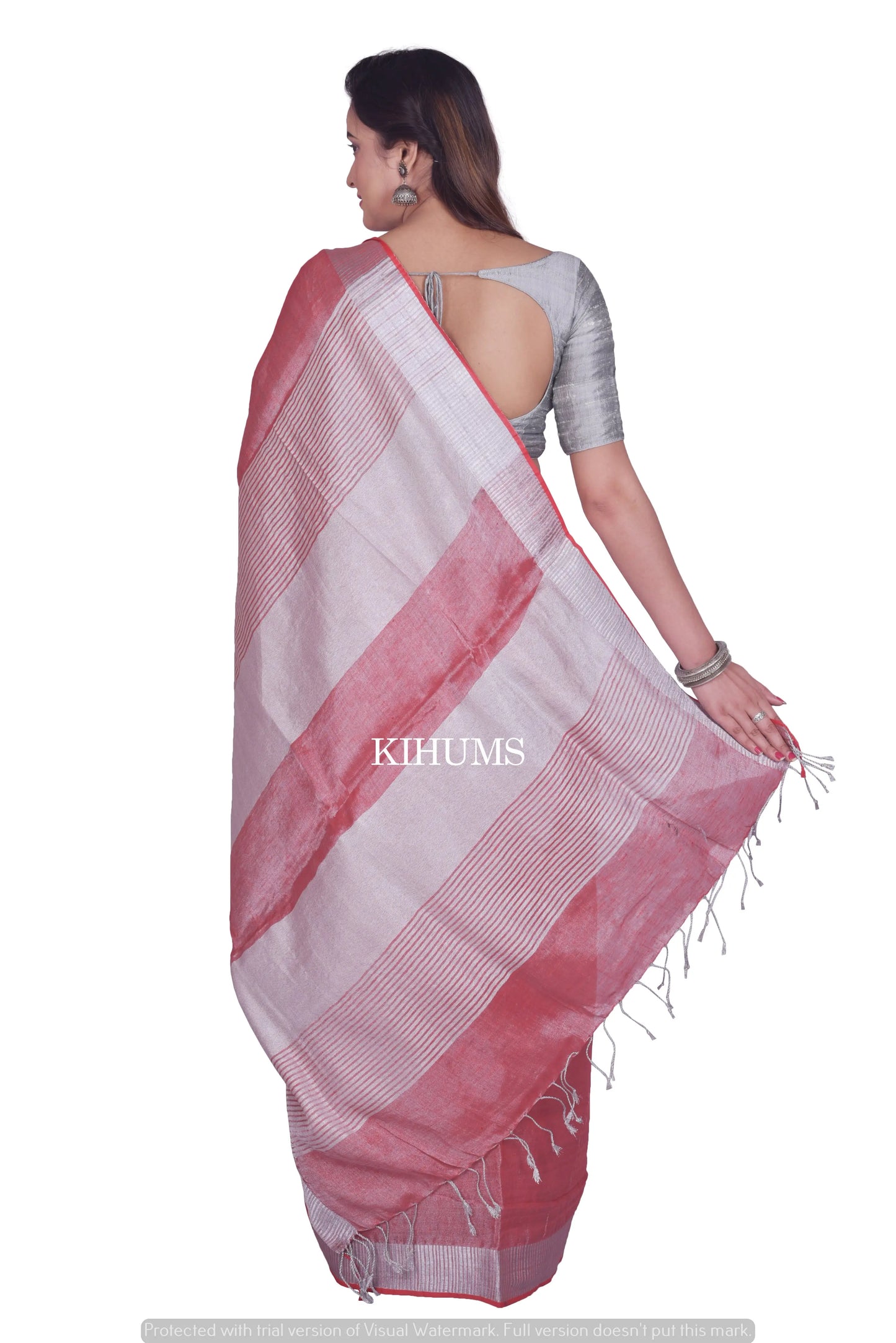 Dusty Red with Silver Tinge | Tissue Linen Saree | KIHUMS Saree women clothing