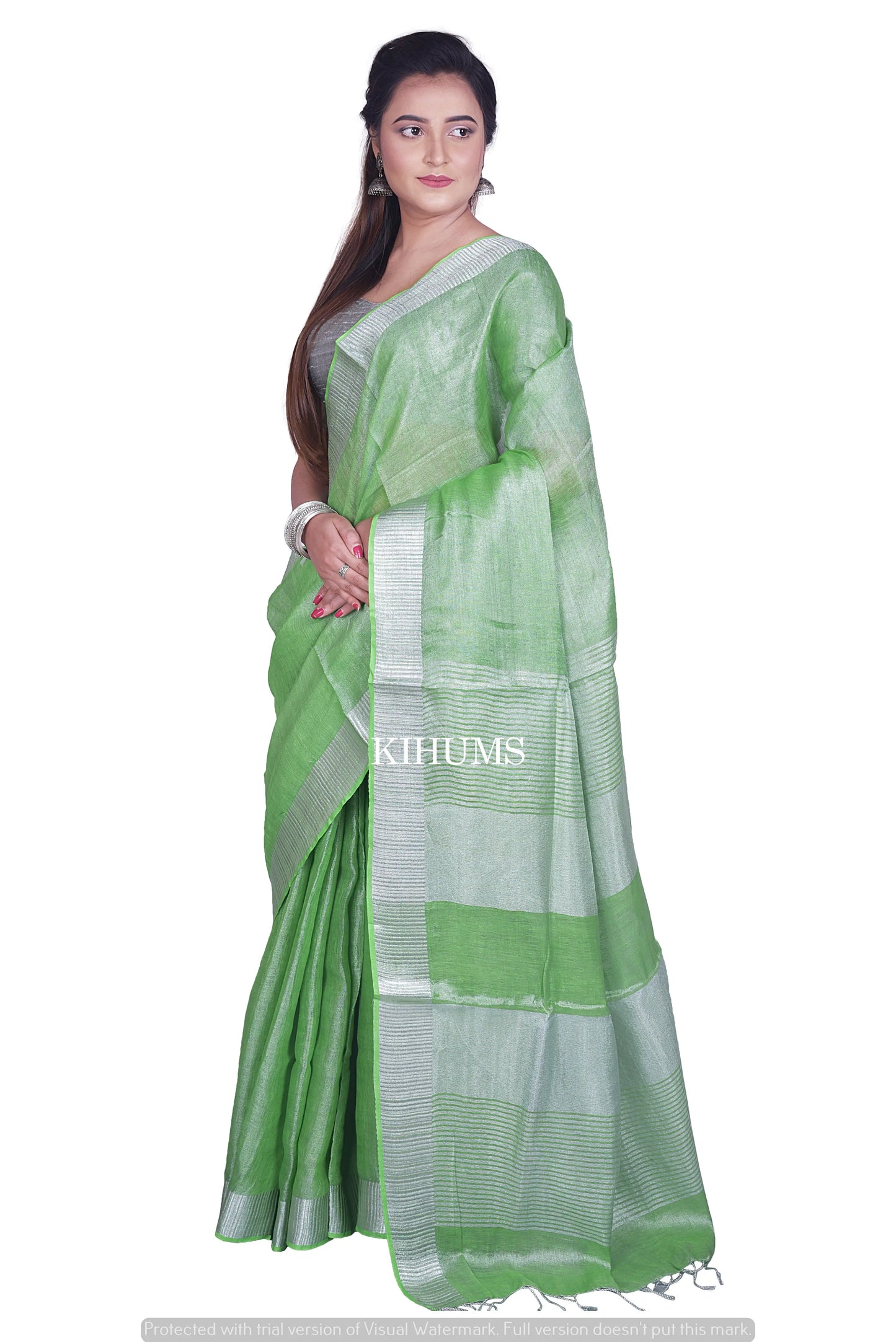 Green Shade with Silver Tinge | Tissue Linen Saree | KIHUMS Saree women clothing