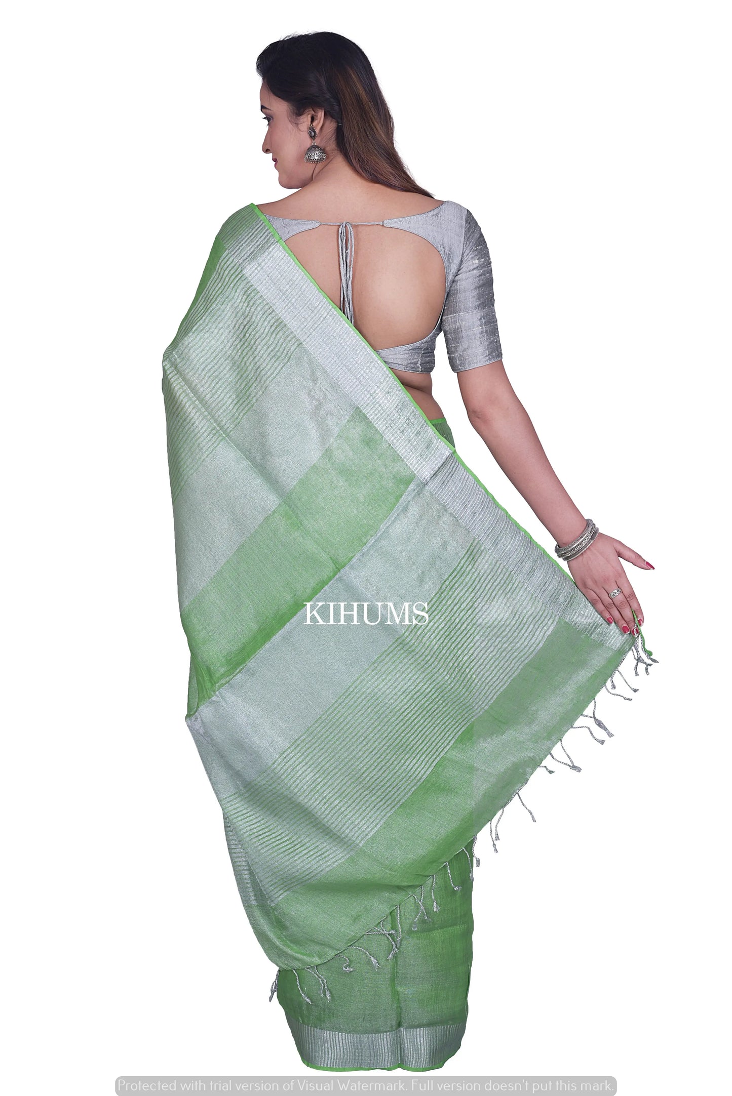Green Shade with Silver Tinge | Tissue Linen Saree | KIHUMS Saree women clothing