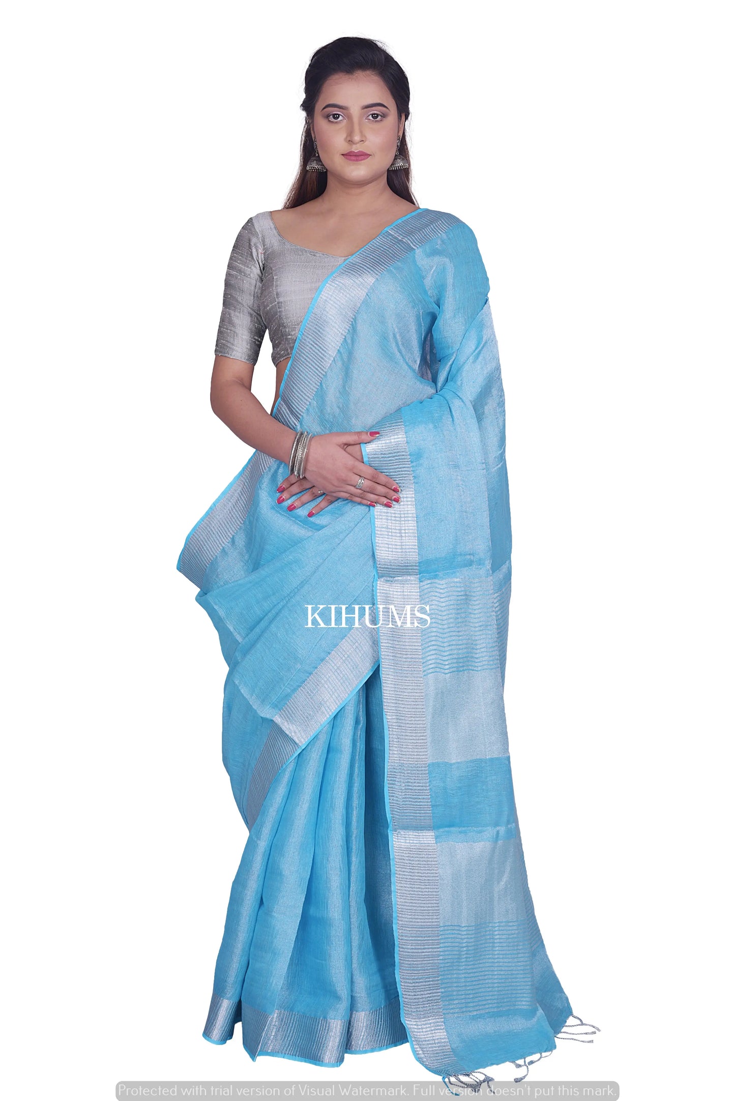 Blue Shade with Silver Tinge | Tissue Linen Saree | KIHUMS Saree women clothing