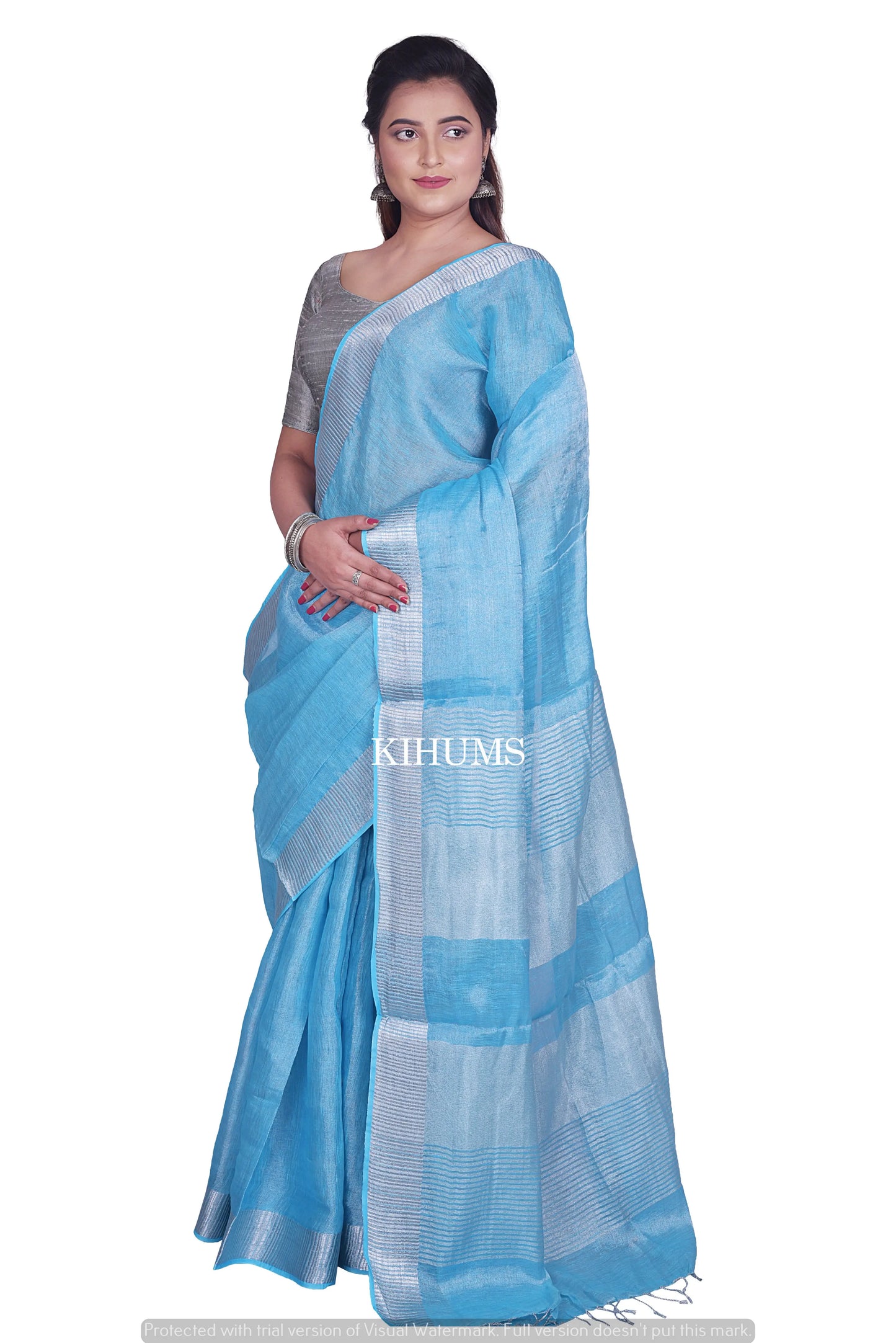 Blue Shade with Silver Tinge | Tissue Linen Saree | KIHUMS Saree women clothing