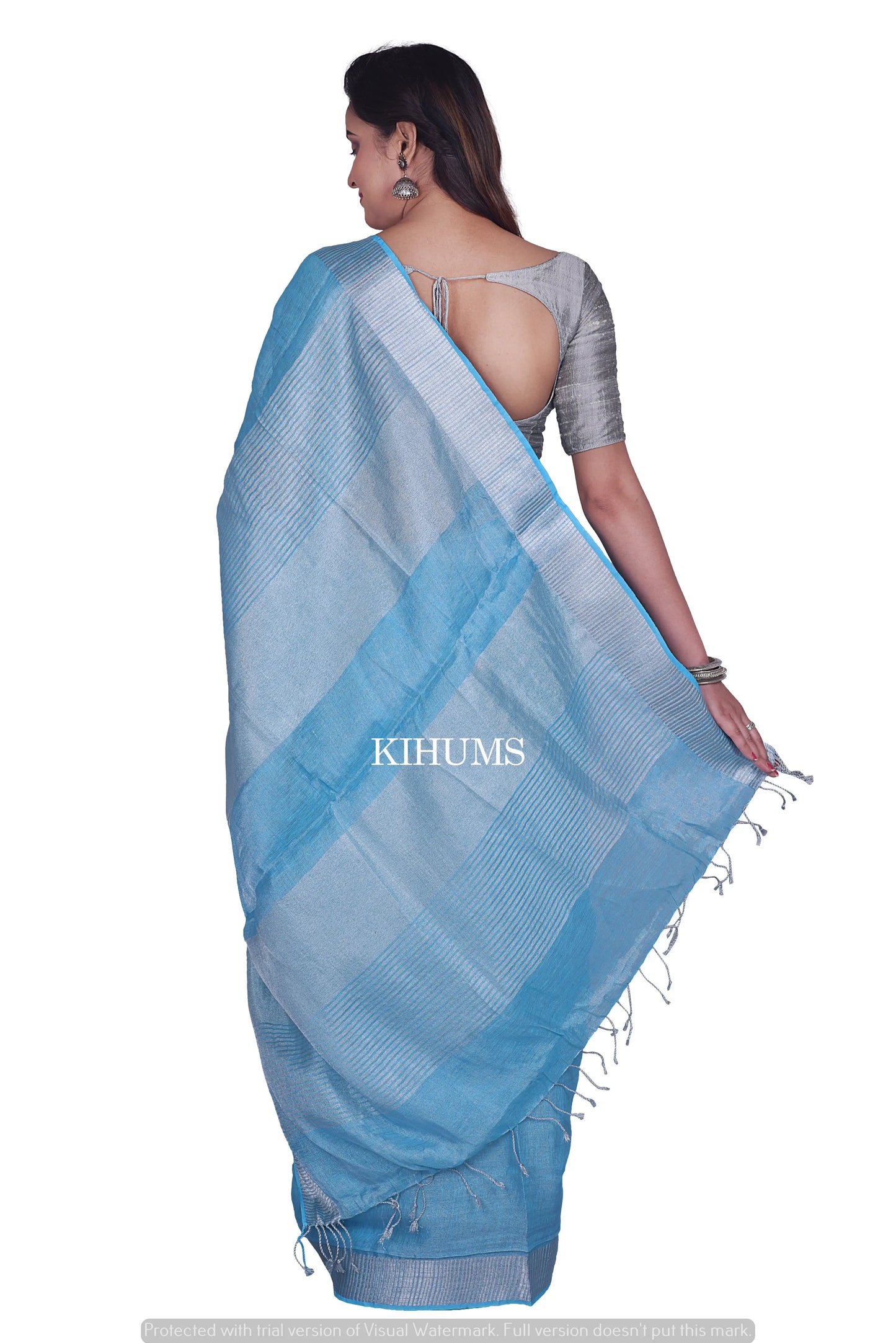 Blue Shade with Silver Tinge | Tissue Linen Saree | KIHUMS Saree women clothing