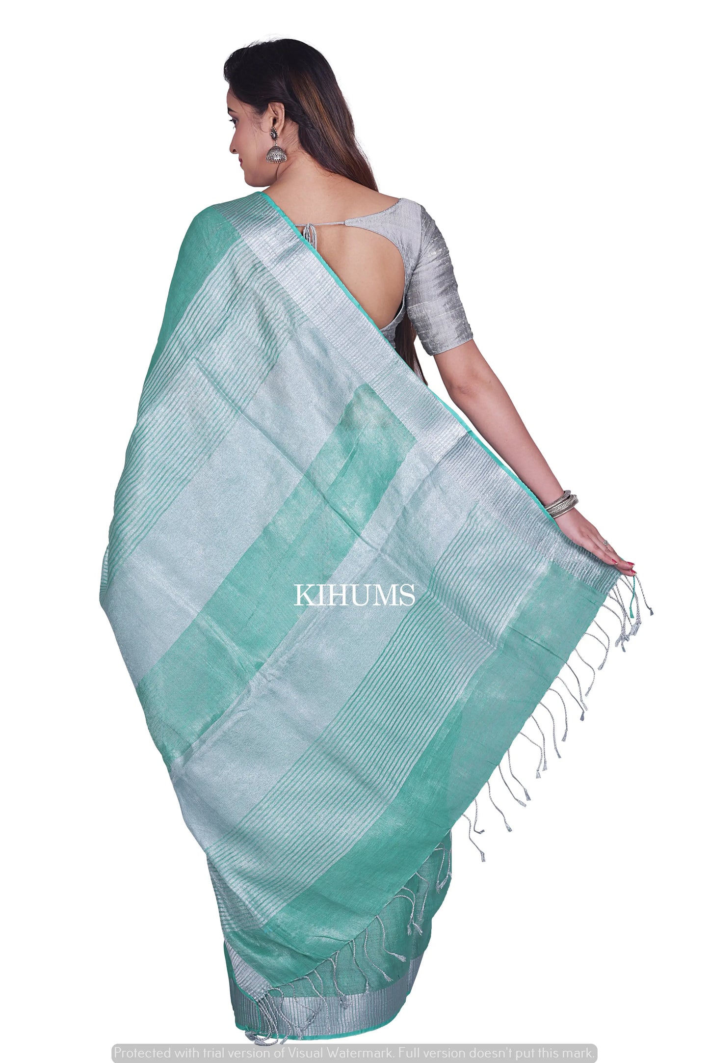 Green Shade with Silver Tinge | Tissue Linen Saree | KIHUMS Saree women clothing