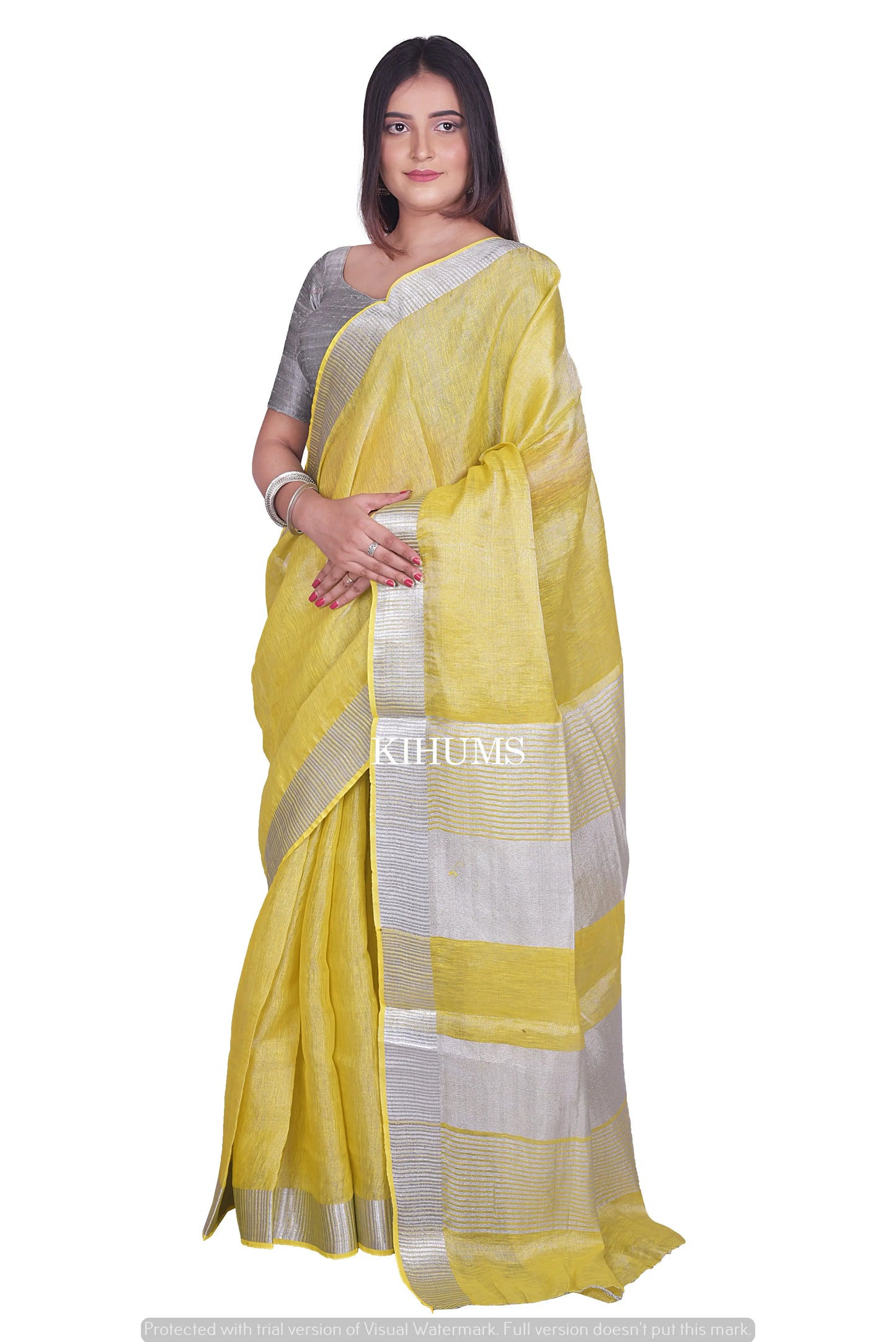 Yellow Shade with Silver Tinge | Tissue Linen Saree | KIHUMS Saree women clothing