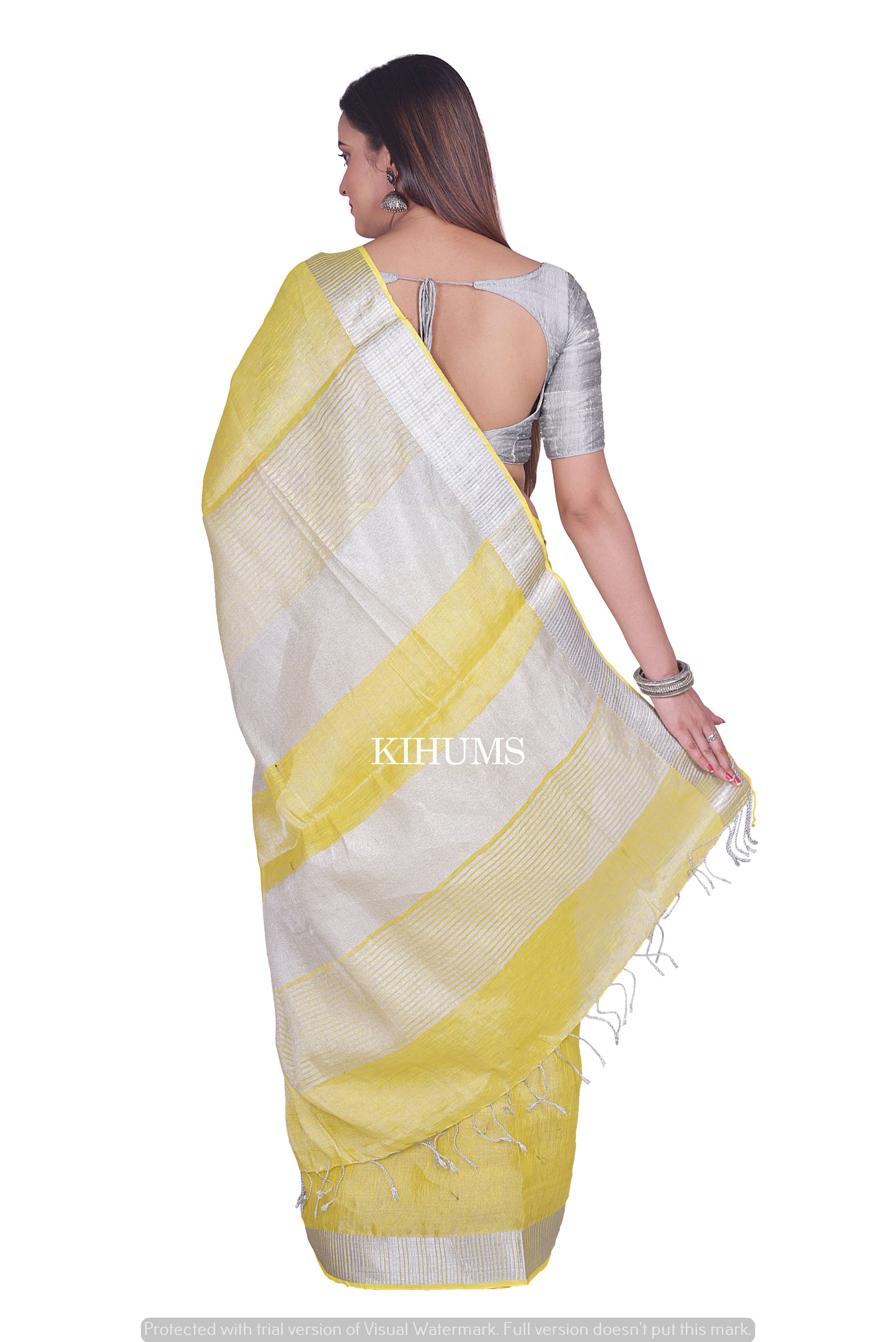 Yellow Shade with Silver Tinge | Tissue Linen Saree | KIHUMS Saree