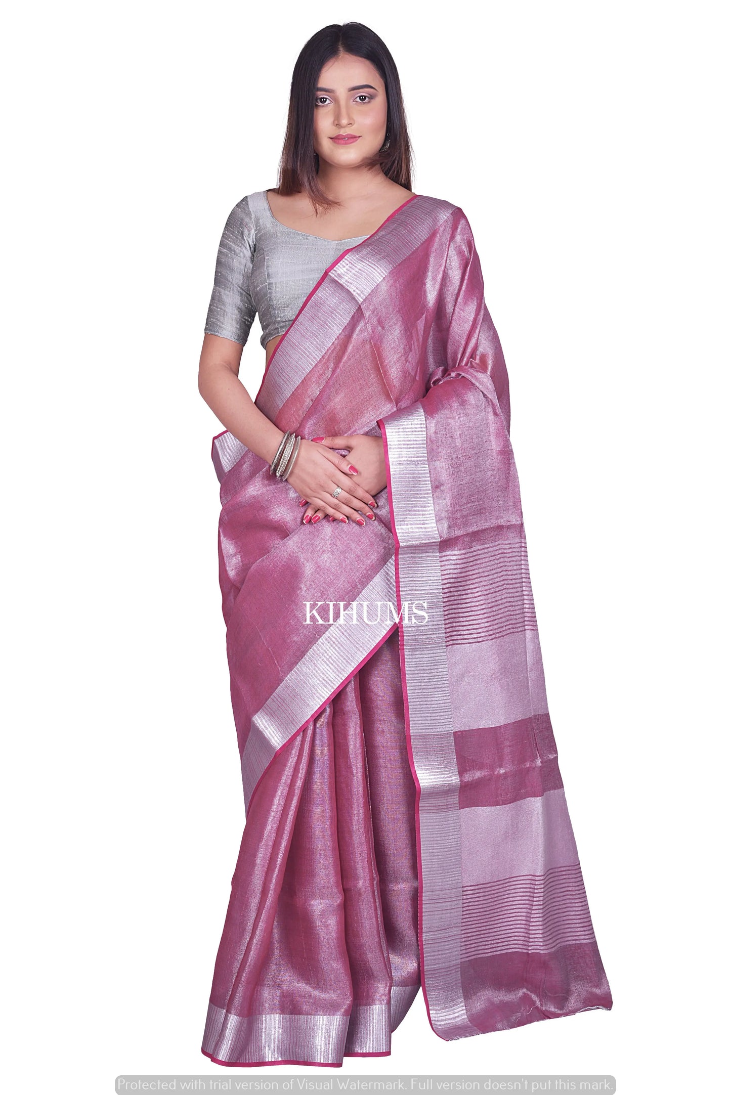 Pinkish Purple Shade with Silver Tinge | Tissue Linen Saree | KIHUMS Saree women clothing