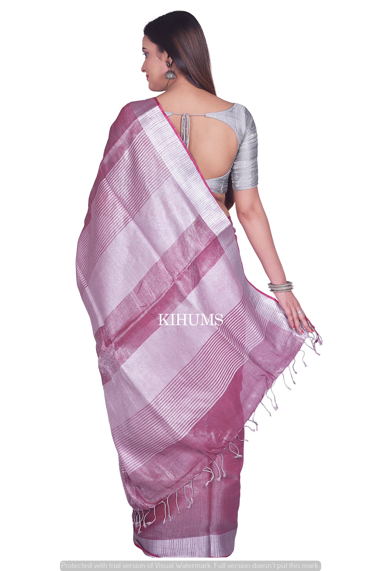 Pinkish Purple Shade with Silver Tinge | Tissue Linen Saree | KIHUMS Saree