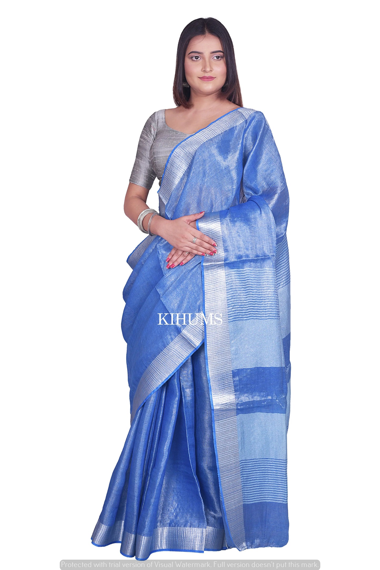 Navy Blue Shade with Silver Tinge | Tissue Linen Saree | KIHUMS Saree women clothing