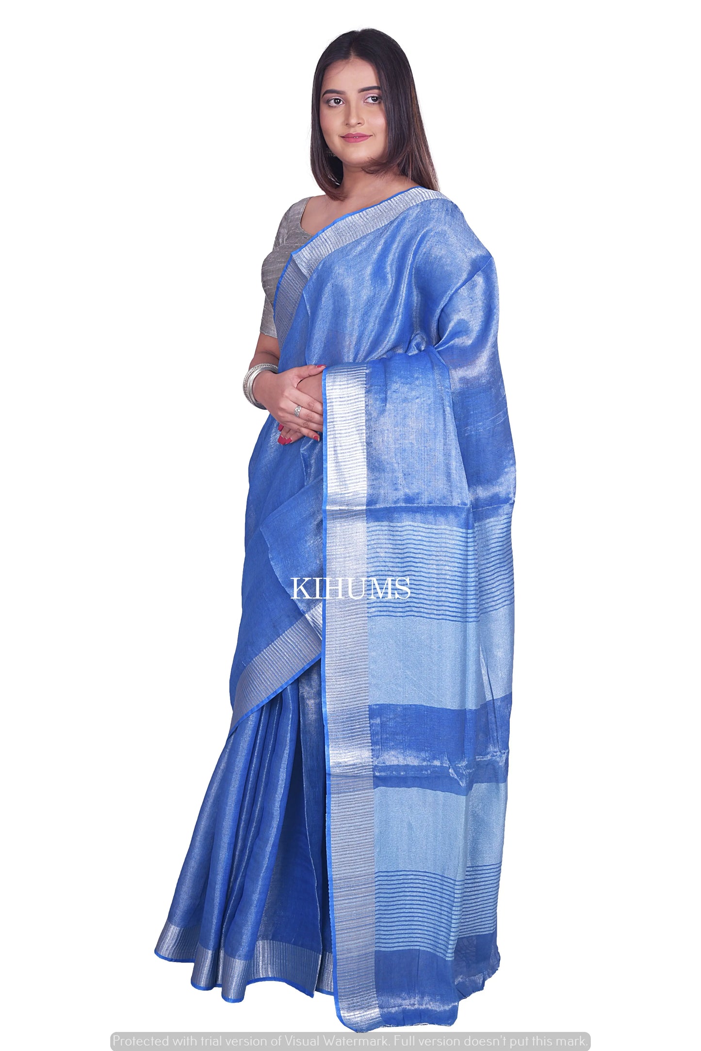 Navy Blue Shade with Silver Tinge | Tissue Linen Saree | KIHUMS Saree women clothing