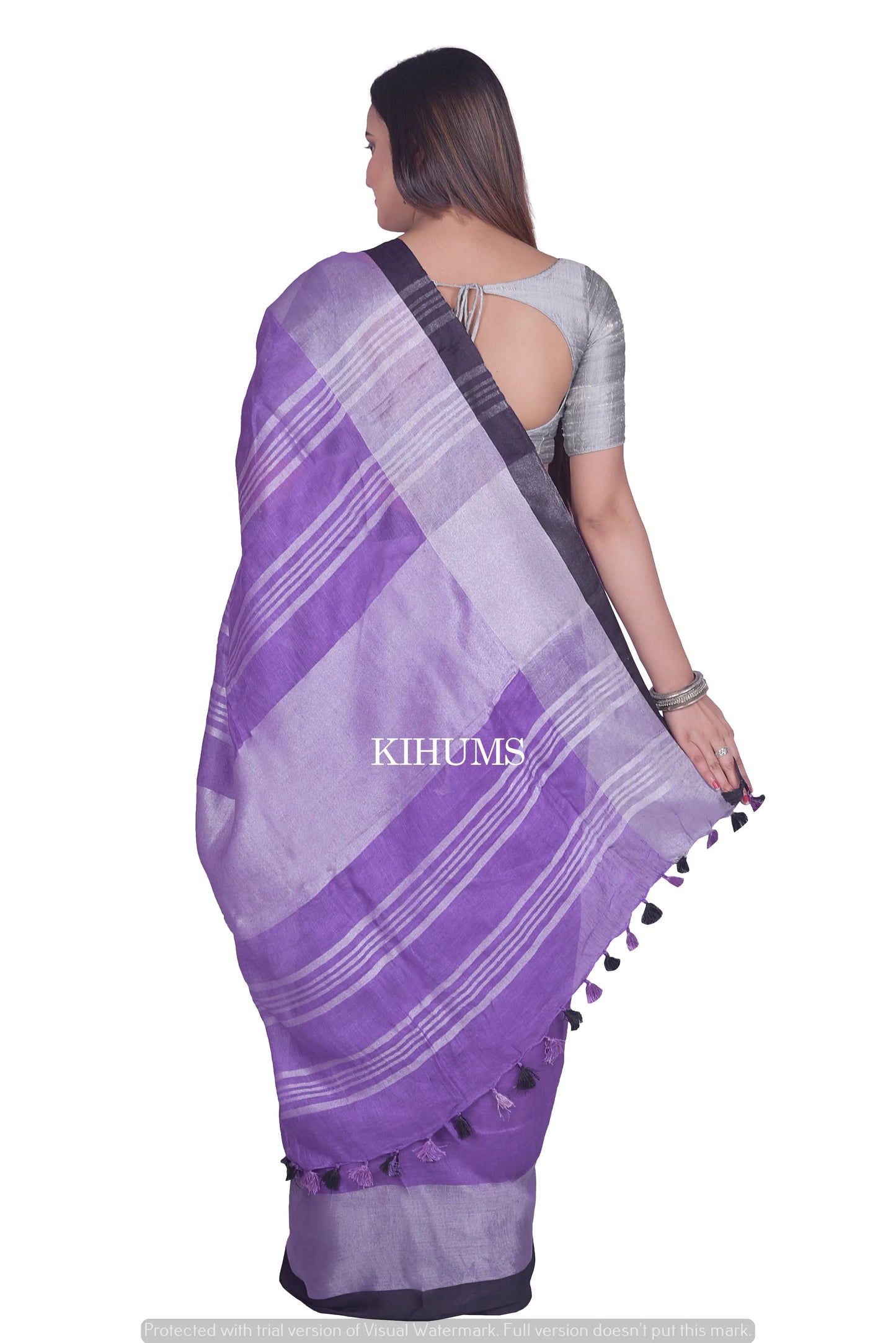 Lavender Shade Handwoven Linen Saree | Contrast border | KIHUMS Saree kihums clothing