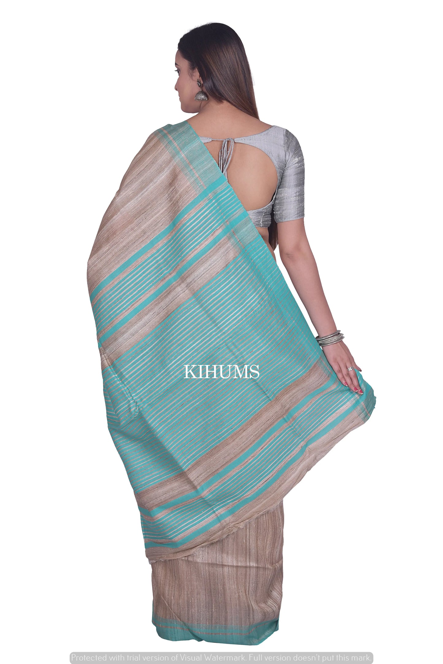 Beige Shade Handwoven Tussar Silk Saree | Contrast Border | KIHUMS Saree kihums clothing