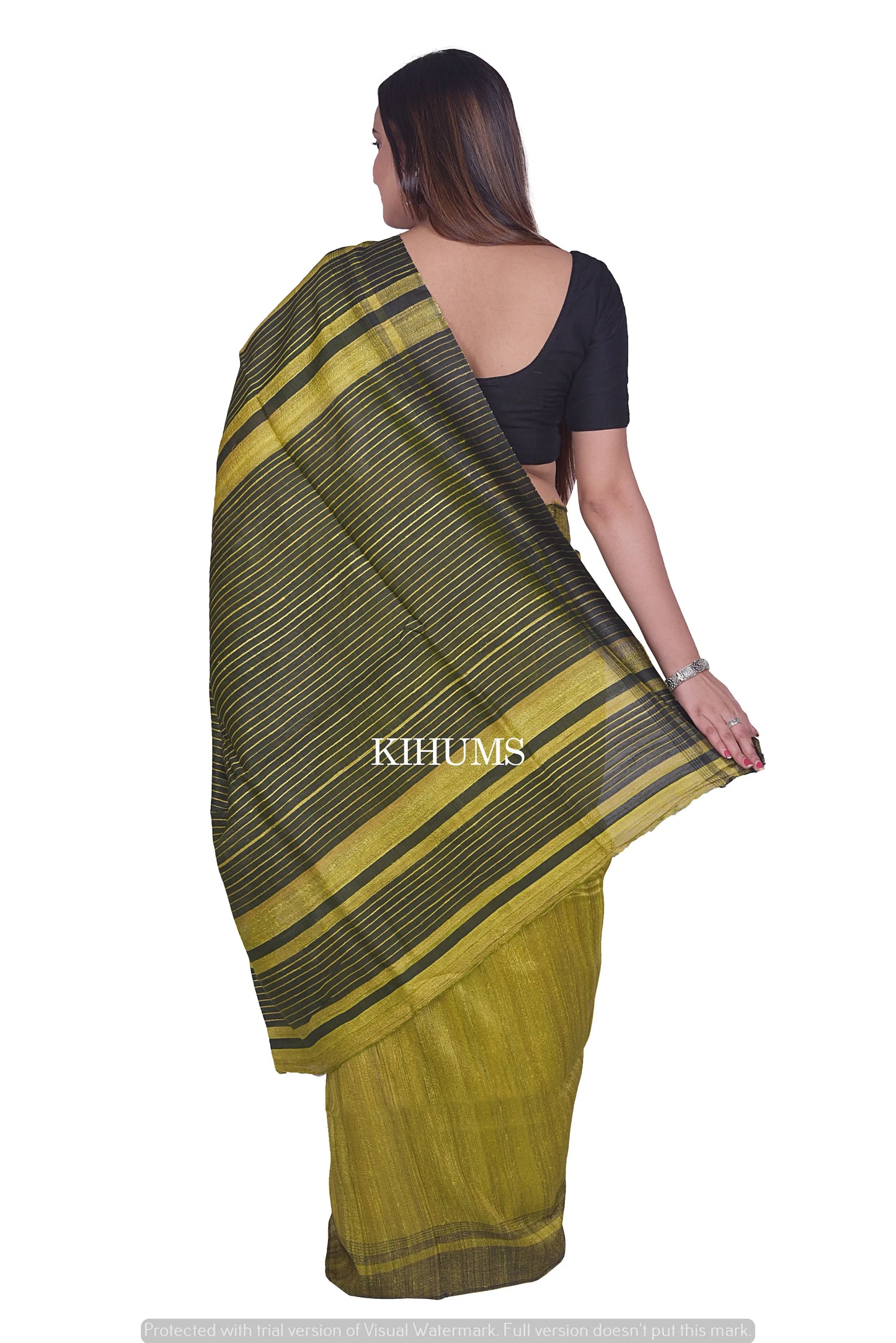 Yellow Shade Handwoven Tussar Silk Saree | Contrast Border | KIHUMS Saree kihums clothing