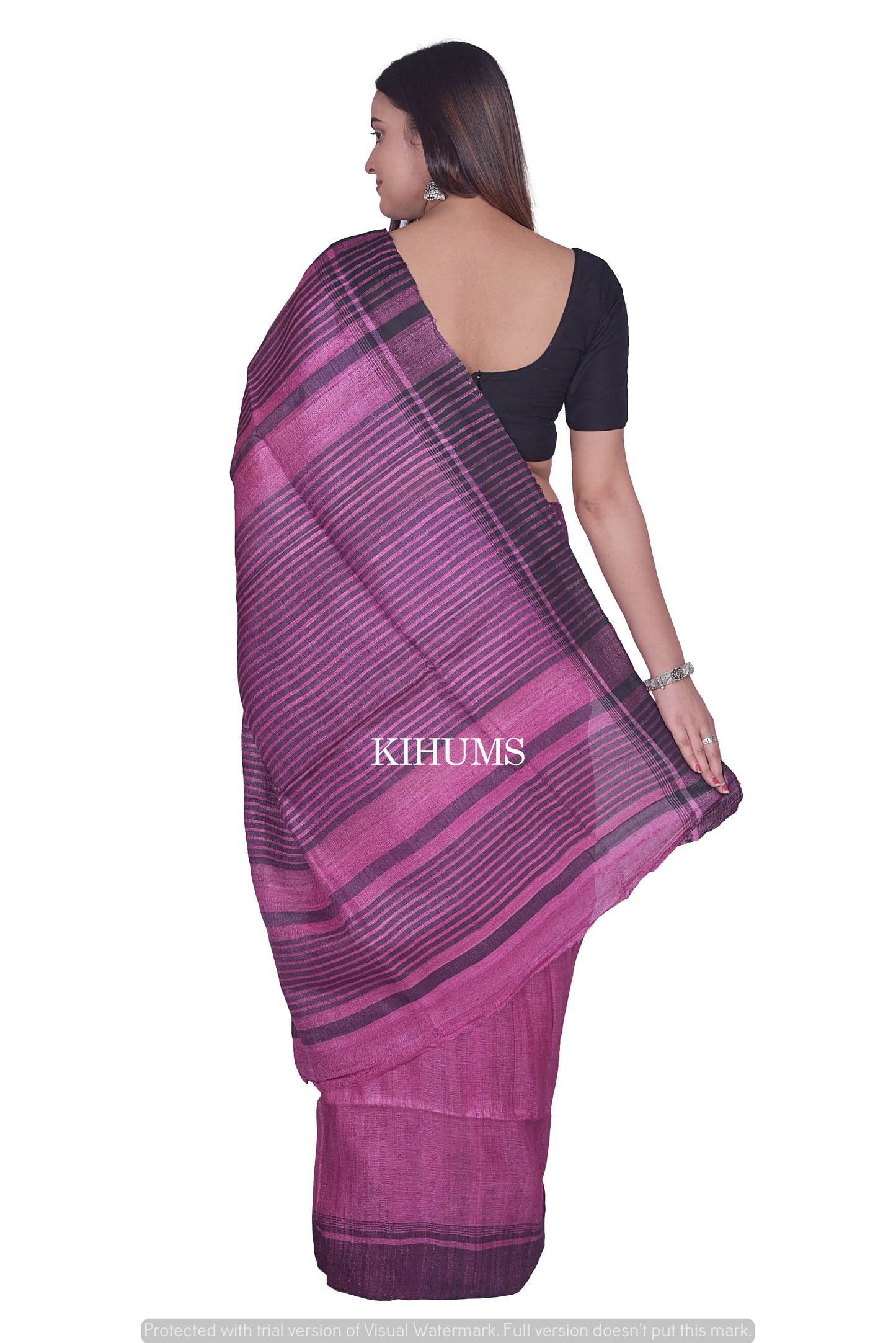 Pink Shade Handwoven Tussar Silk Saree | Contrast Border | KIHUMS Saree kihums clothing
