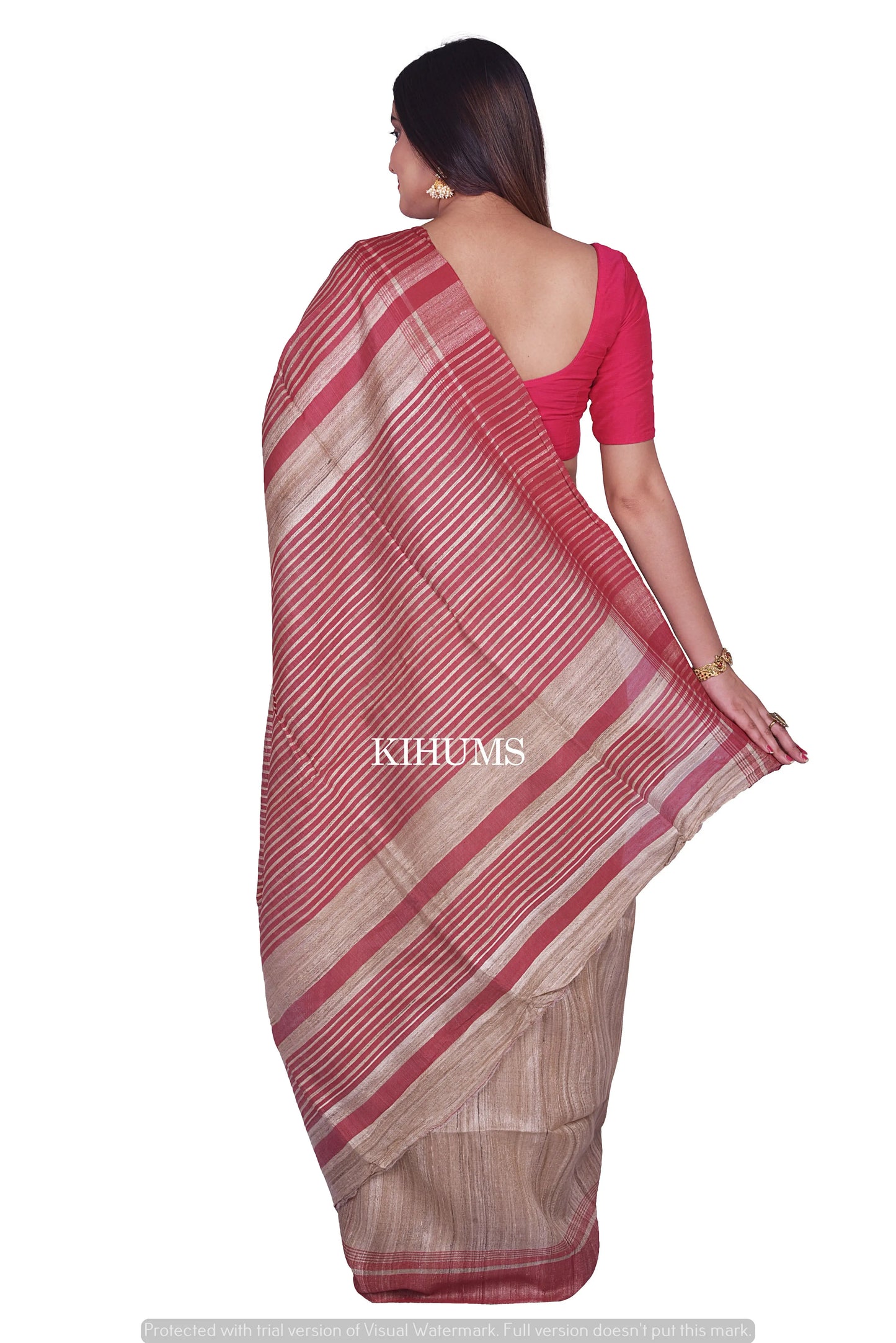 Natural Shade Handwoven Tussar Silk Saree | Contrast Border | KIHUMS Saree kihums clothing