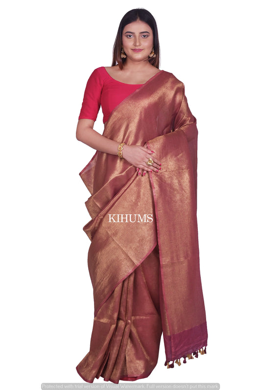 Dark Maroon Shade with Golden Zari | Tissue Linen Saree | KIHUMS Saree women clothing