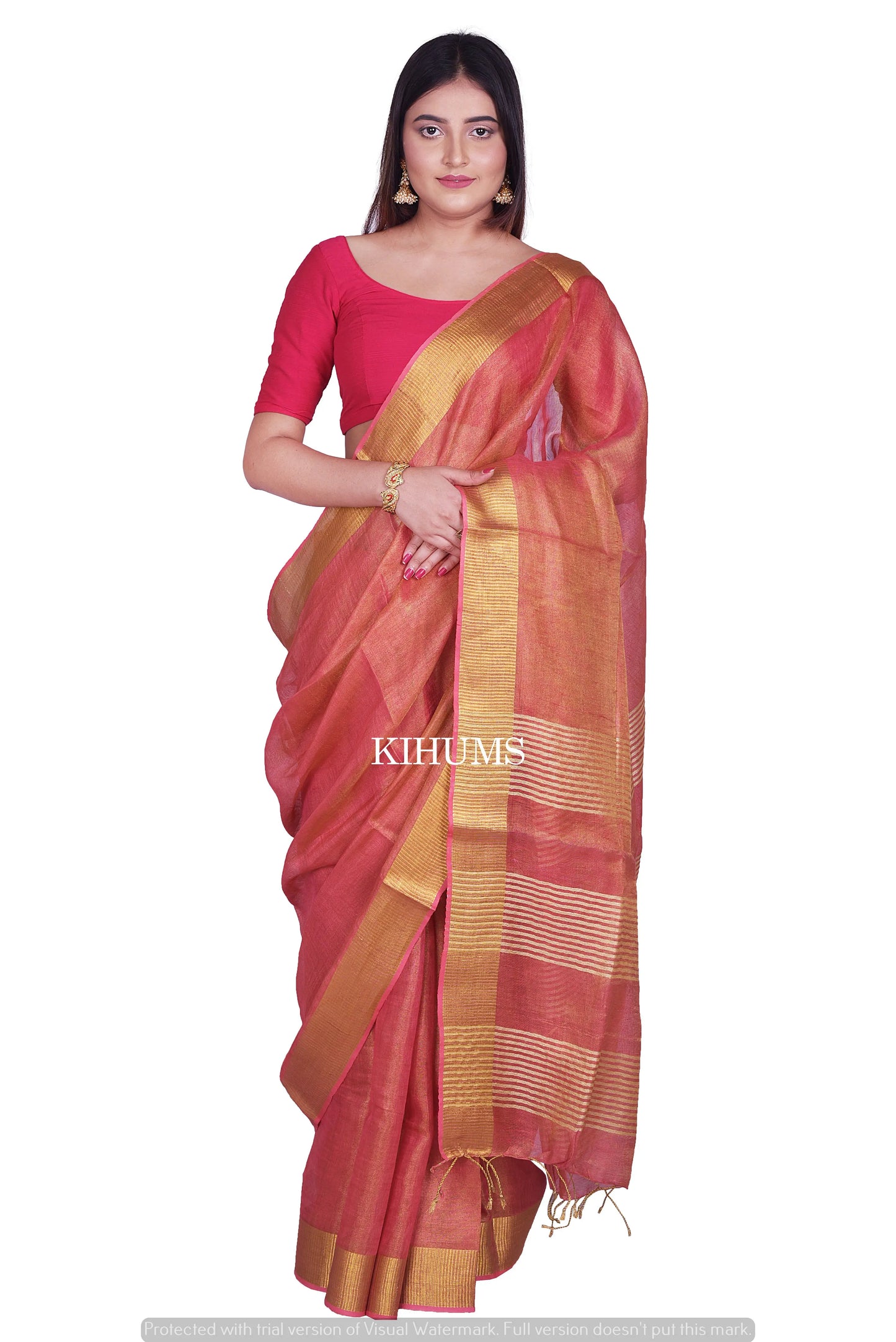 Tomato Shade Shade with Gold Tinge | Tissue Linen Saree | KIHUMS Saree women clothing