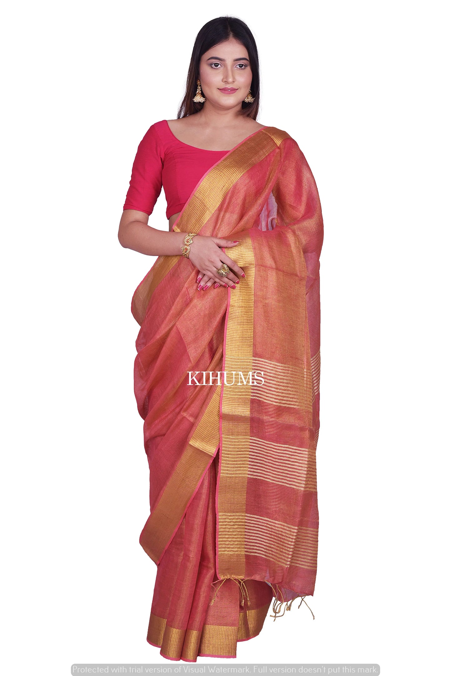 Tomato Shade Shade with Gold Tinge | Tissue Linen Saree | KIHUMS Saree women clothing