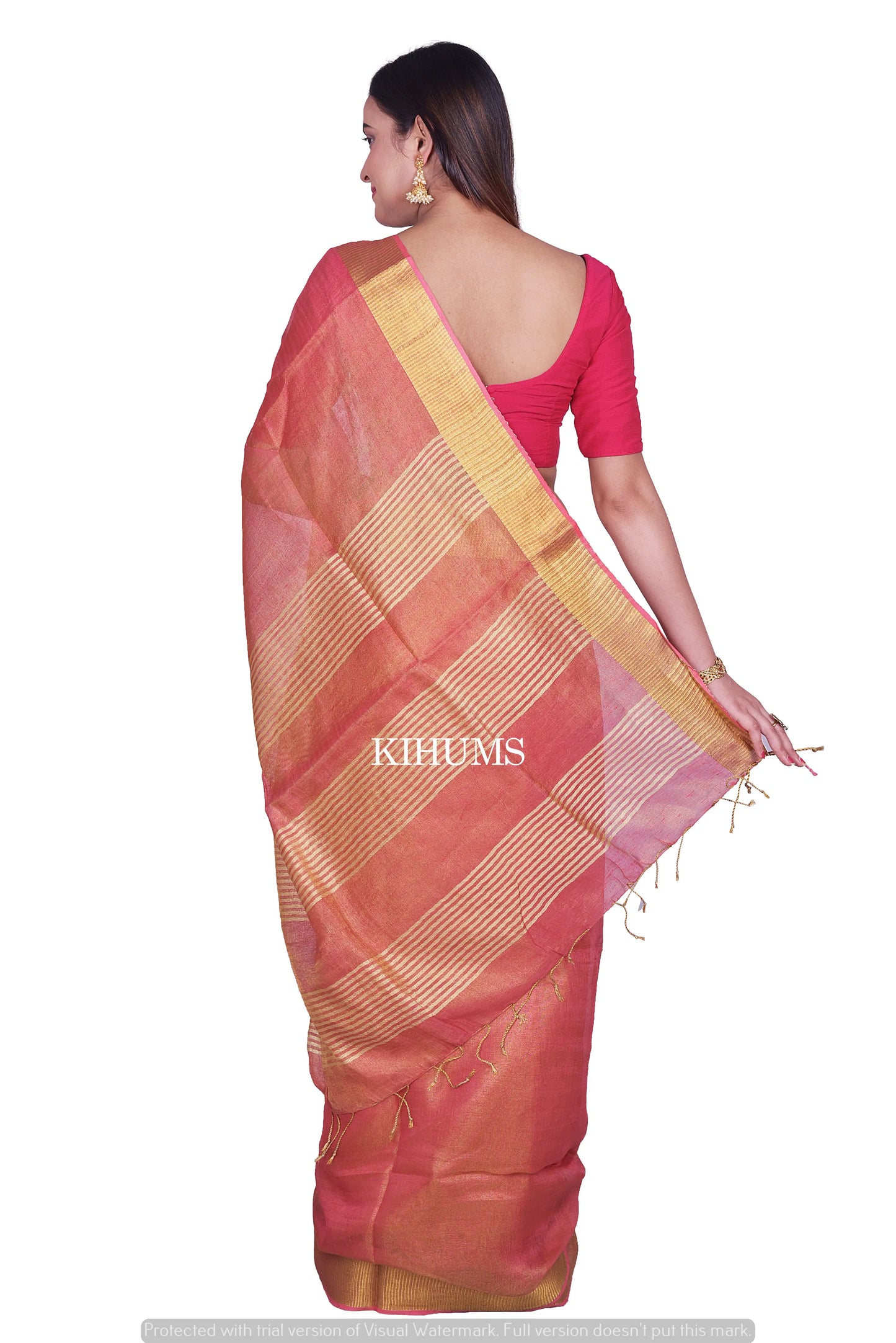 Tomato Shade Shade with Gold Tinge | Tissue Linen Saree | KIHUMS Saree women clothing
