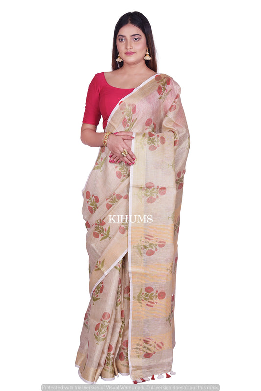 Floral printed Tissue linen saree | Handwoven Saree I Pretty Sari | KIHUMS Saree kihums clothing