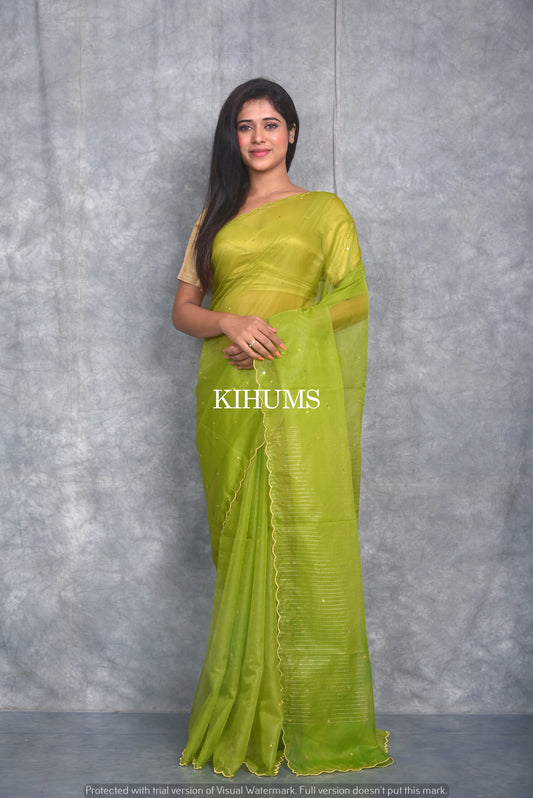 Fresh Green Organza Saree | Sequence Work all Over | KIHUMS Saree kihums clothing