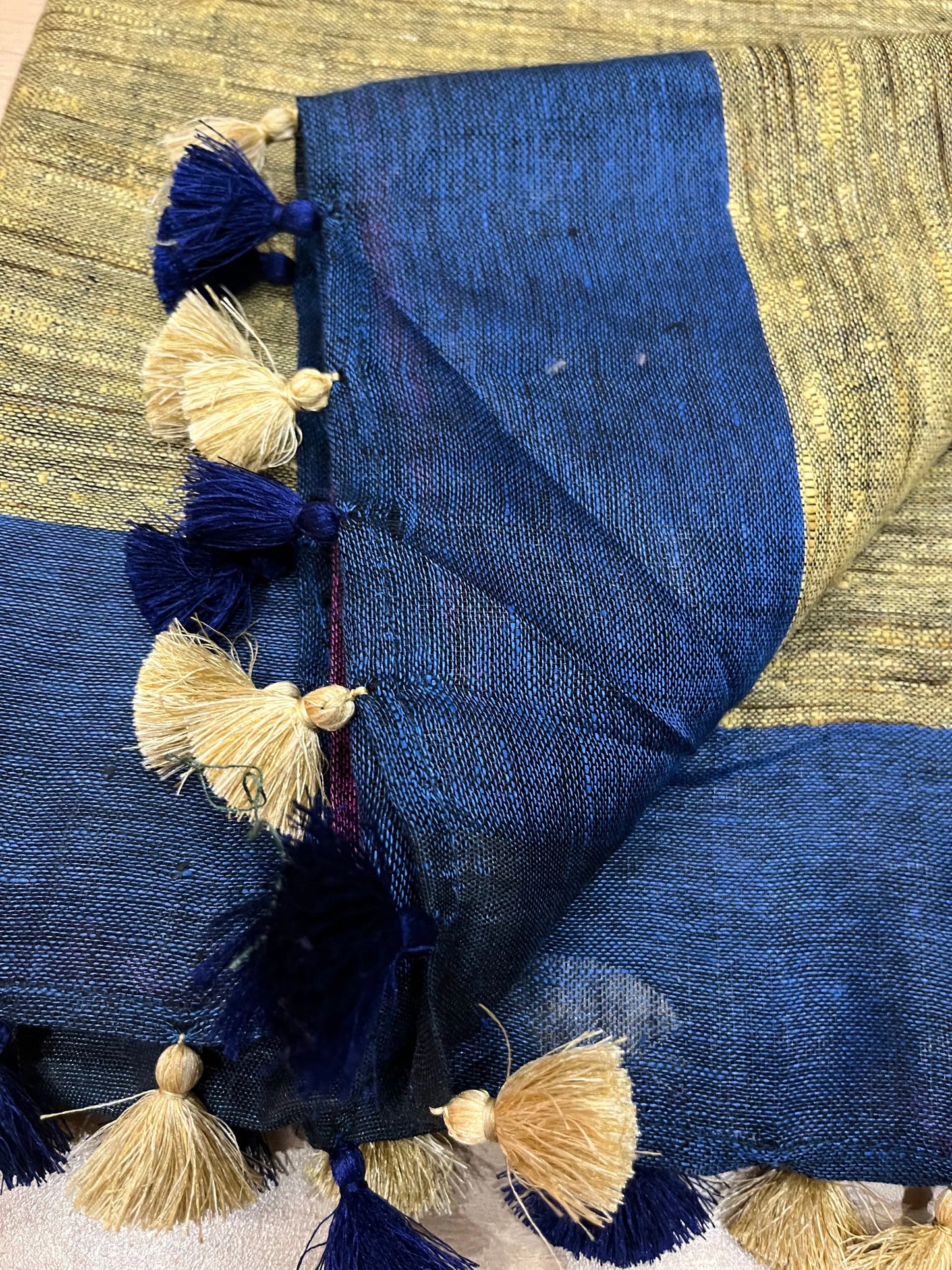 Dual shade half and half Handwoven organic Linen Saree | Contrast blouse | KIHUMS Saree kihums clothing
