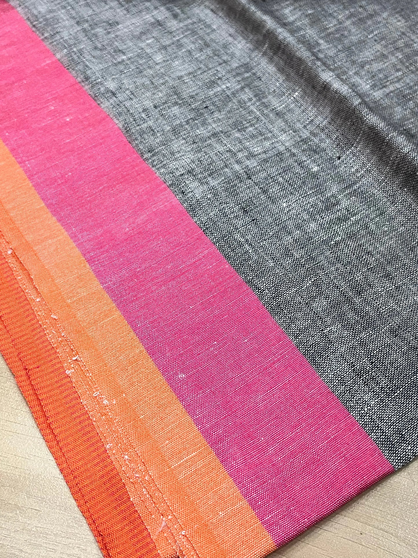 Grey shade Handwoven organic Linen Saree | Contrast border| KIHUMS Saree kihums clothing