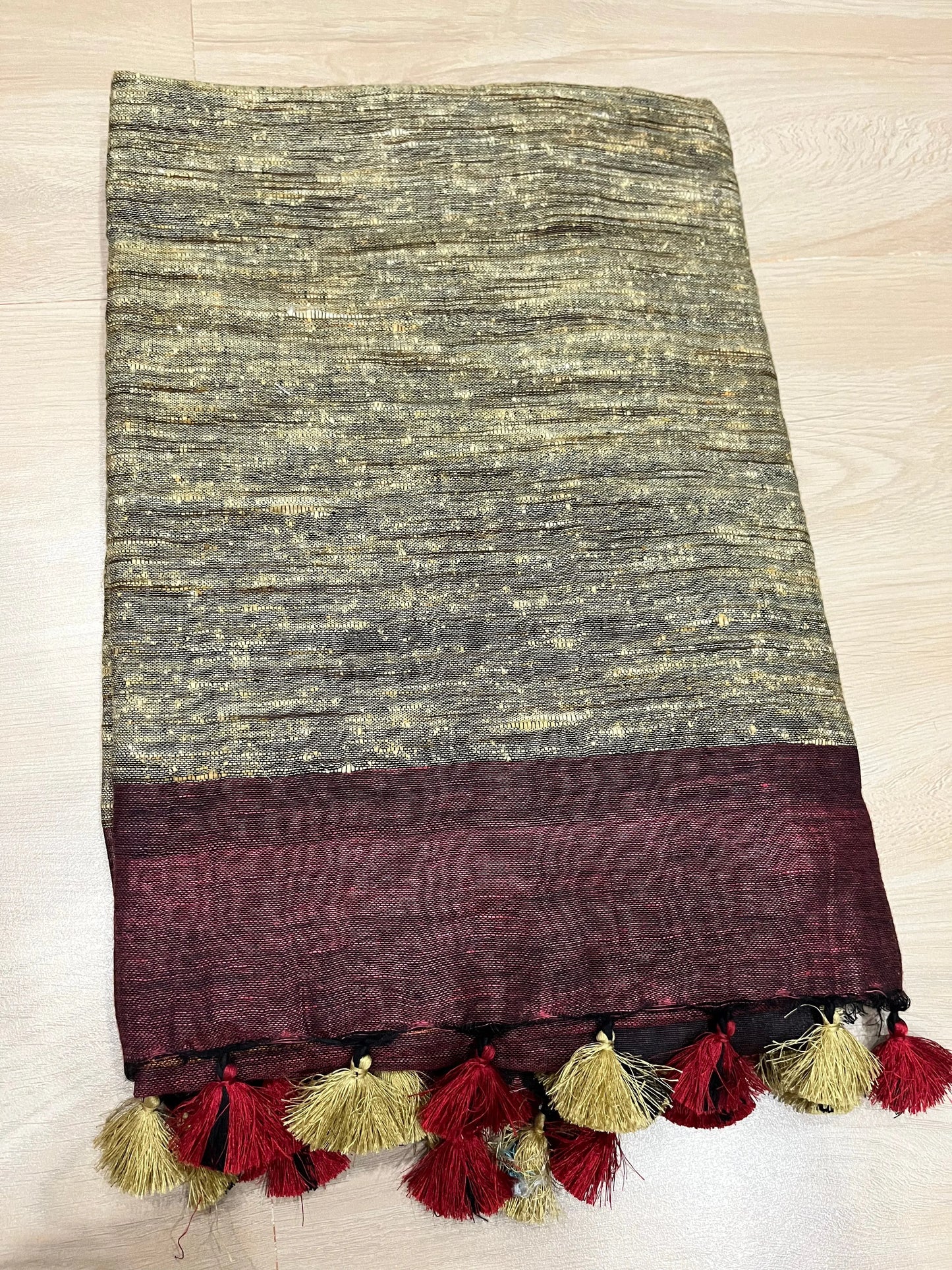 Orange & Maroon Handwoven organic Linen Saree | Contrast pallu | KIHUMS Saree kihums clothing