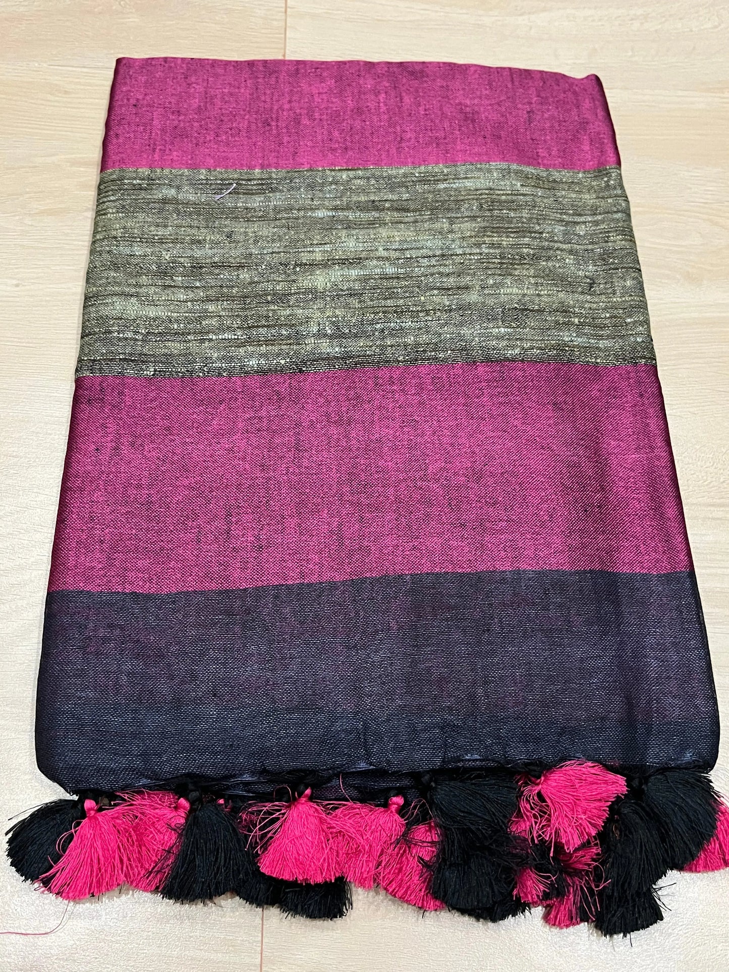 Dark blue Handwoven organic Linen Saree | Contrast border | KIHUMS Saree kihums clothing