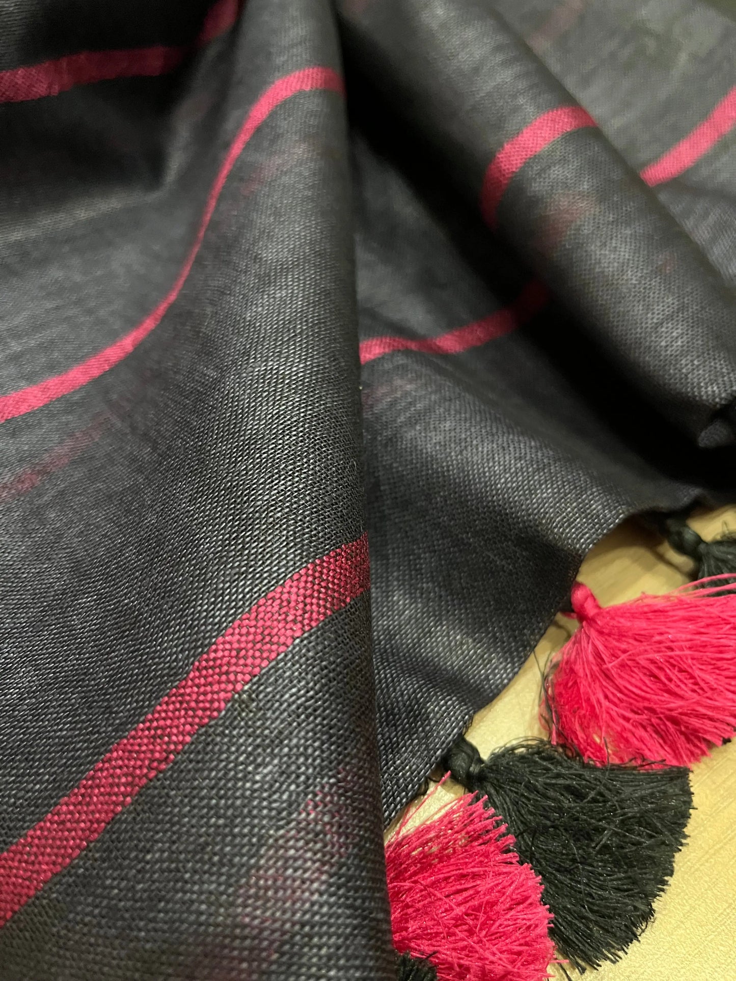 Dark blue Handwoven organic Linen Saree | Contrast border | KIHUMS Saree kihums clothing