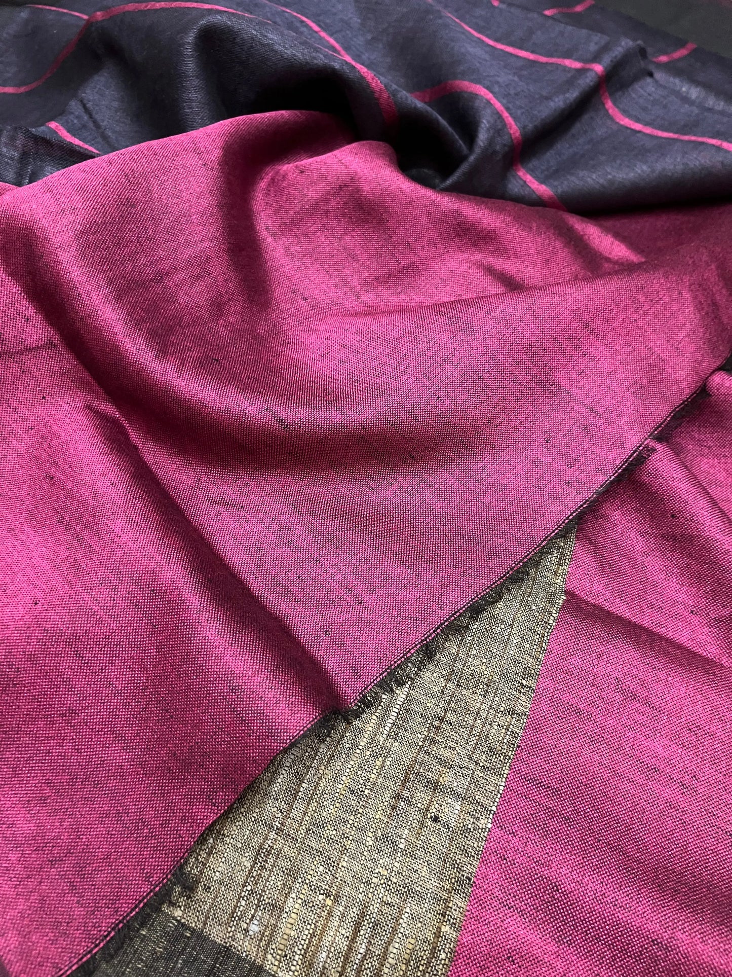 Dark blue Handwoven organic Linen Saree | Contrast border | KIHUMS Saree kihums clothing