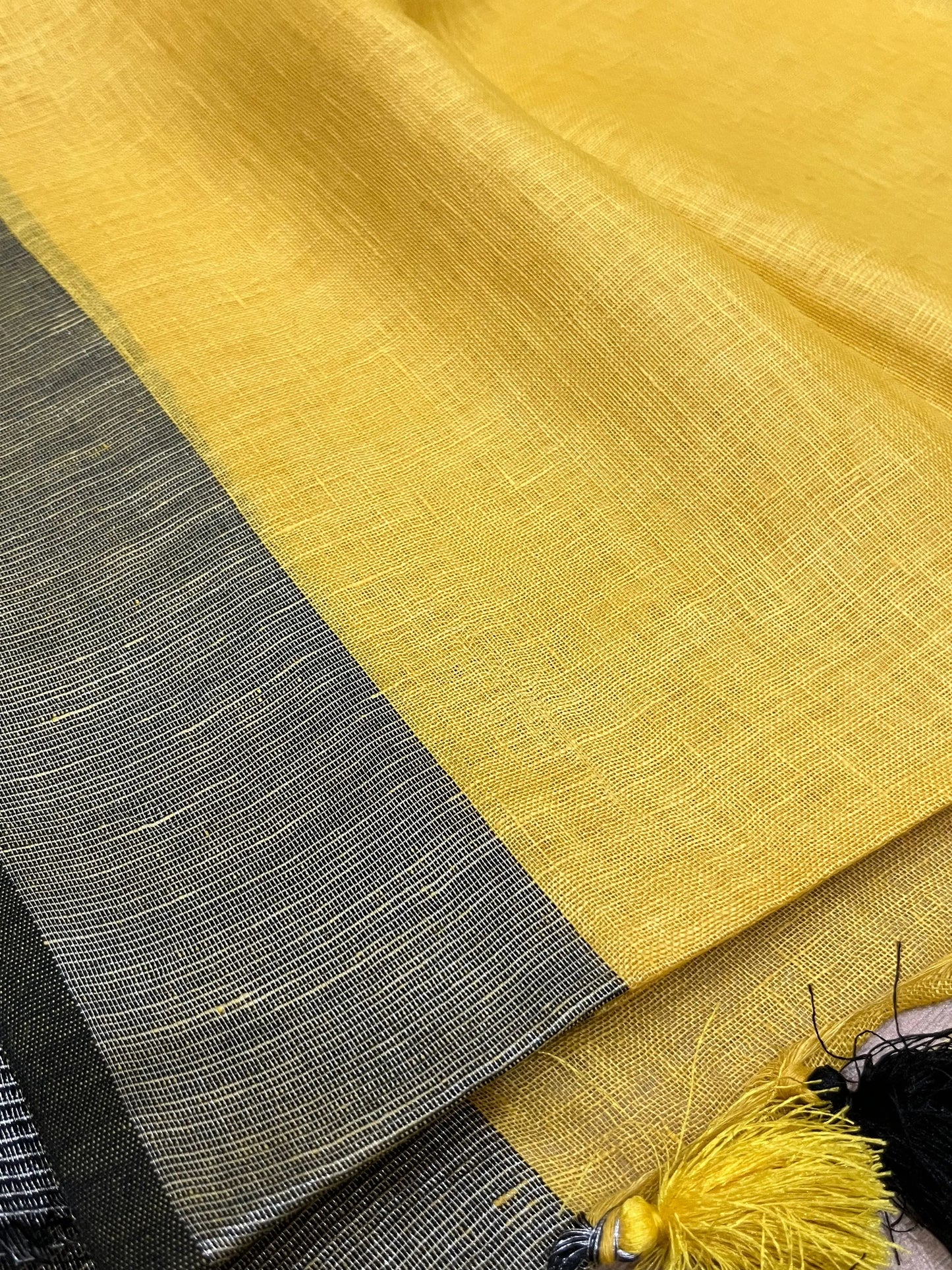 Yellow Handwoven organic Linen Saree | Contrast border | KIHUMS Saree kihums clothing