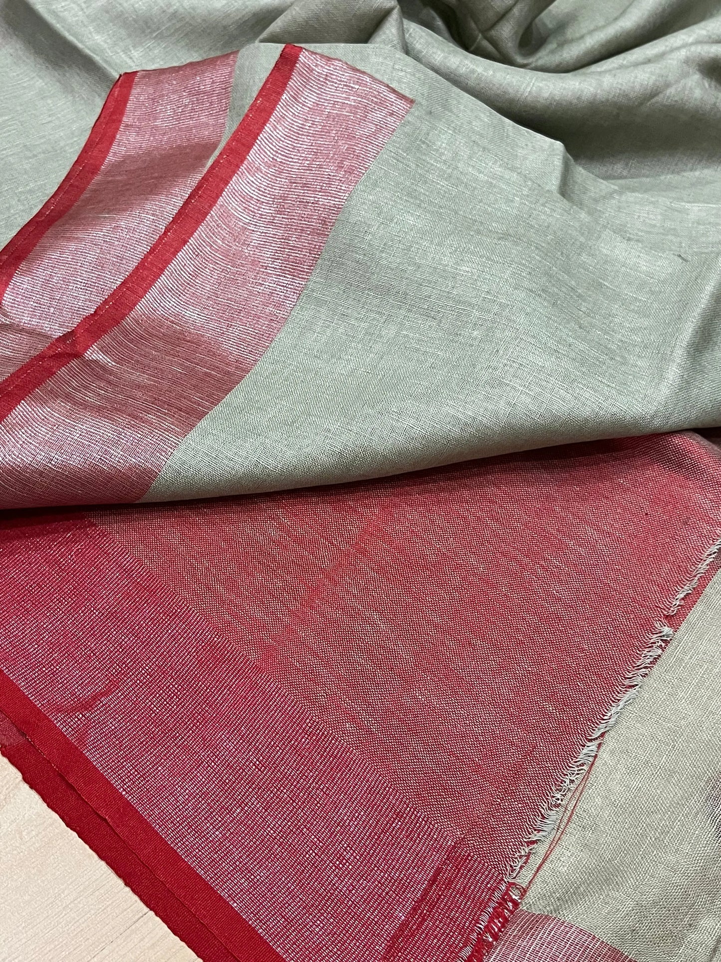 Mint Ash Handwoven organic Linen Saree | Contrast border | KIHUMS Saree kihums clothing