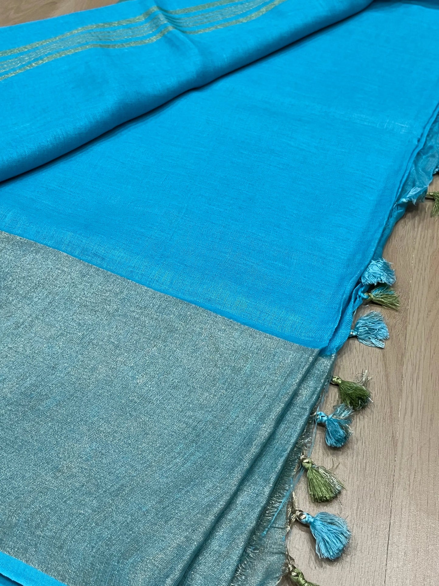 Blue Handwoven organic Linen Saree | Gold zari border | KIHUMS Saree kihums clothing