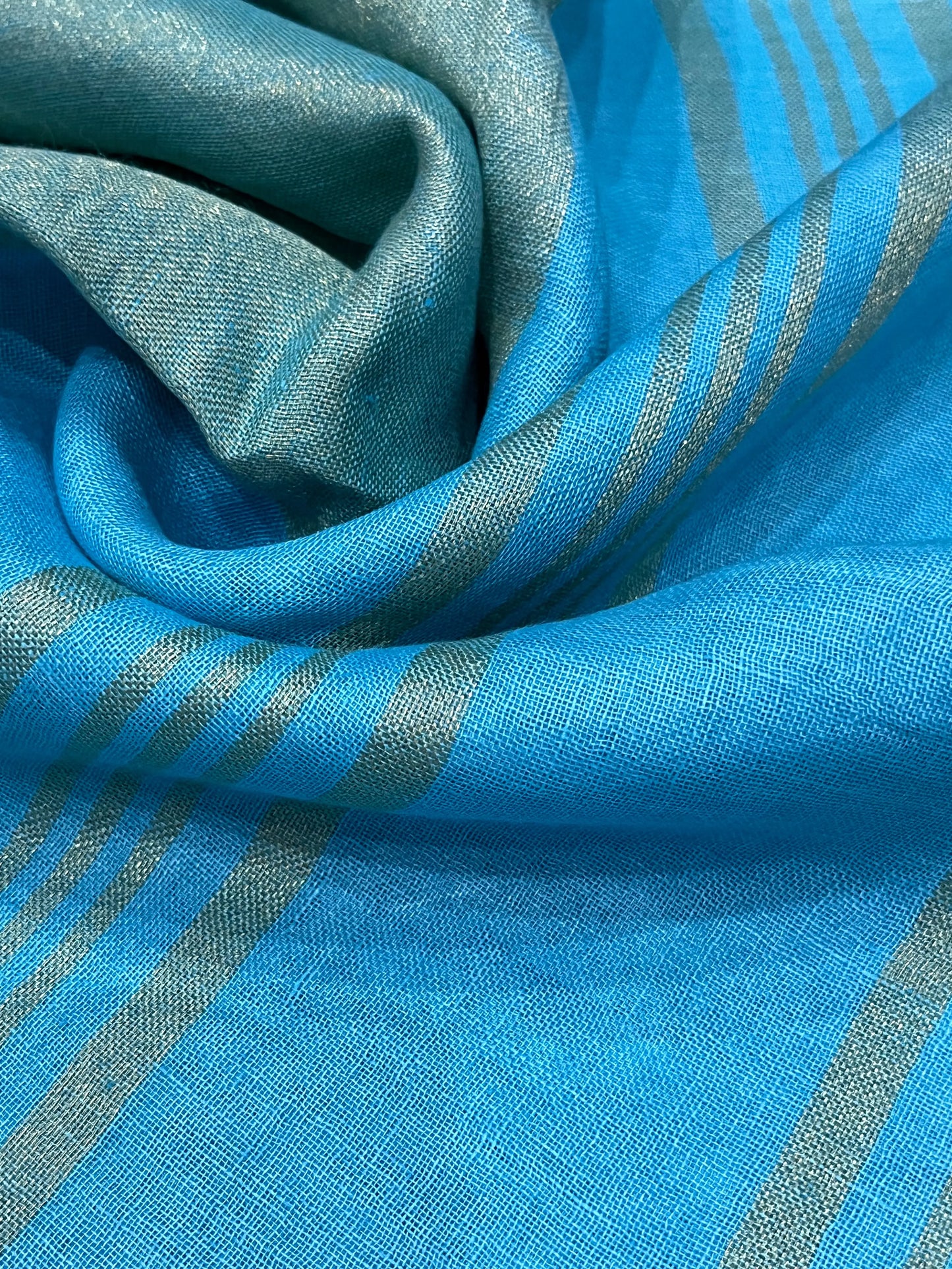 Blue Handwoven organic Linen Saree | Gold zari border | KIHUMS Saree kihums clothing