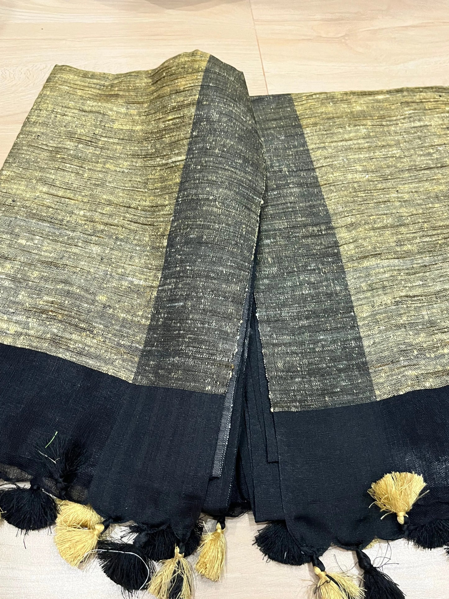 Black & Grey Handwoven organic Linen Saree | Contrast pallu | KIHUMS Saree kihums clothing
