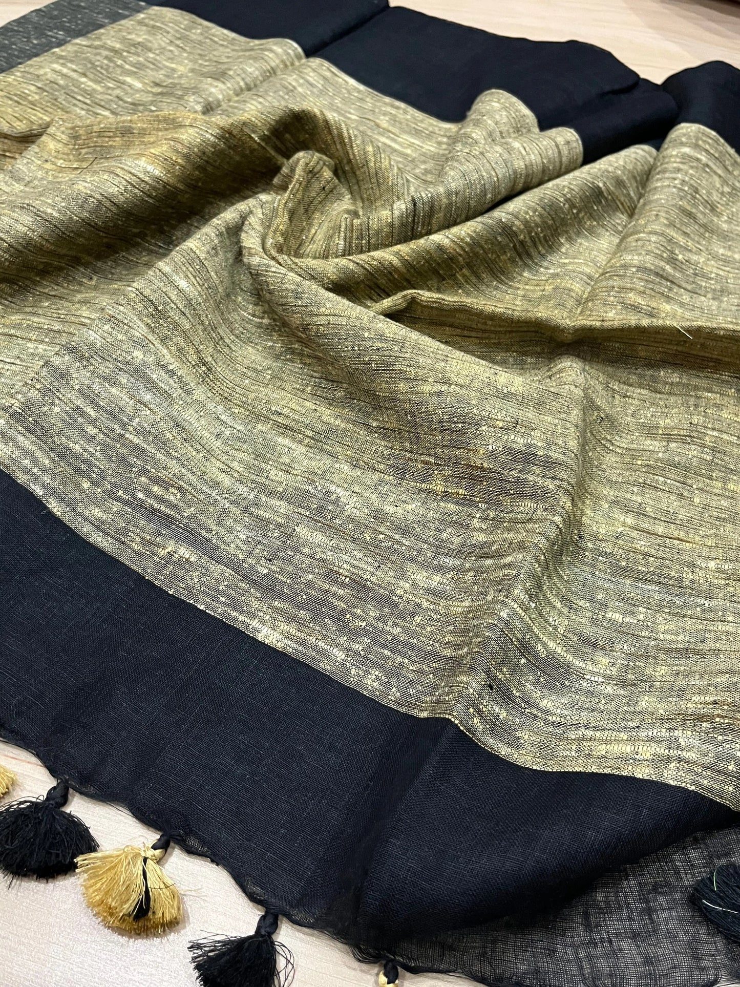 Black & Grey Handwoven organic Linen Saree | Contrast pallu | KIHUMS Saree kihums clothing