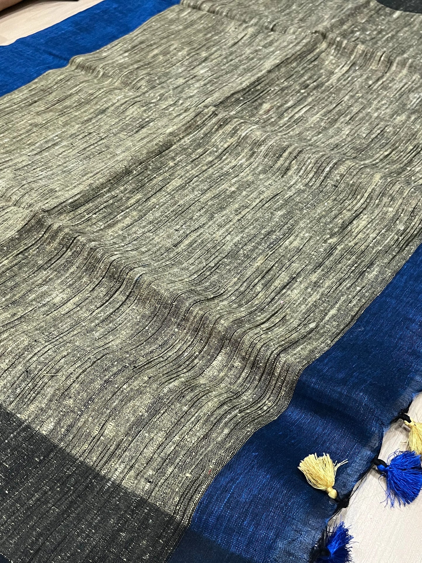 Dark Blue & Light blue Handwoven organic Linen Saree | Contrast pallu | KIHUMS Saree kihums clothing