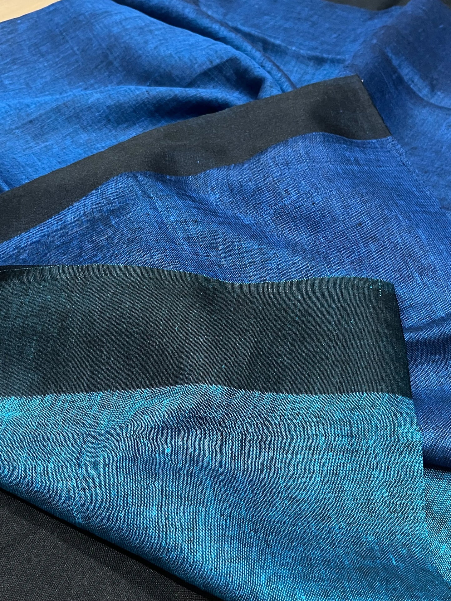 Dark Blue & Light blue Handwoven organic Linen Saree | Contrast pallu | KIHUMS Saree kihums clothing