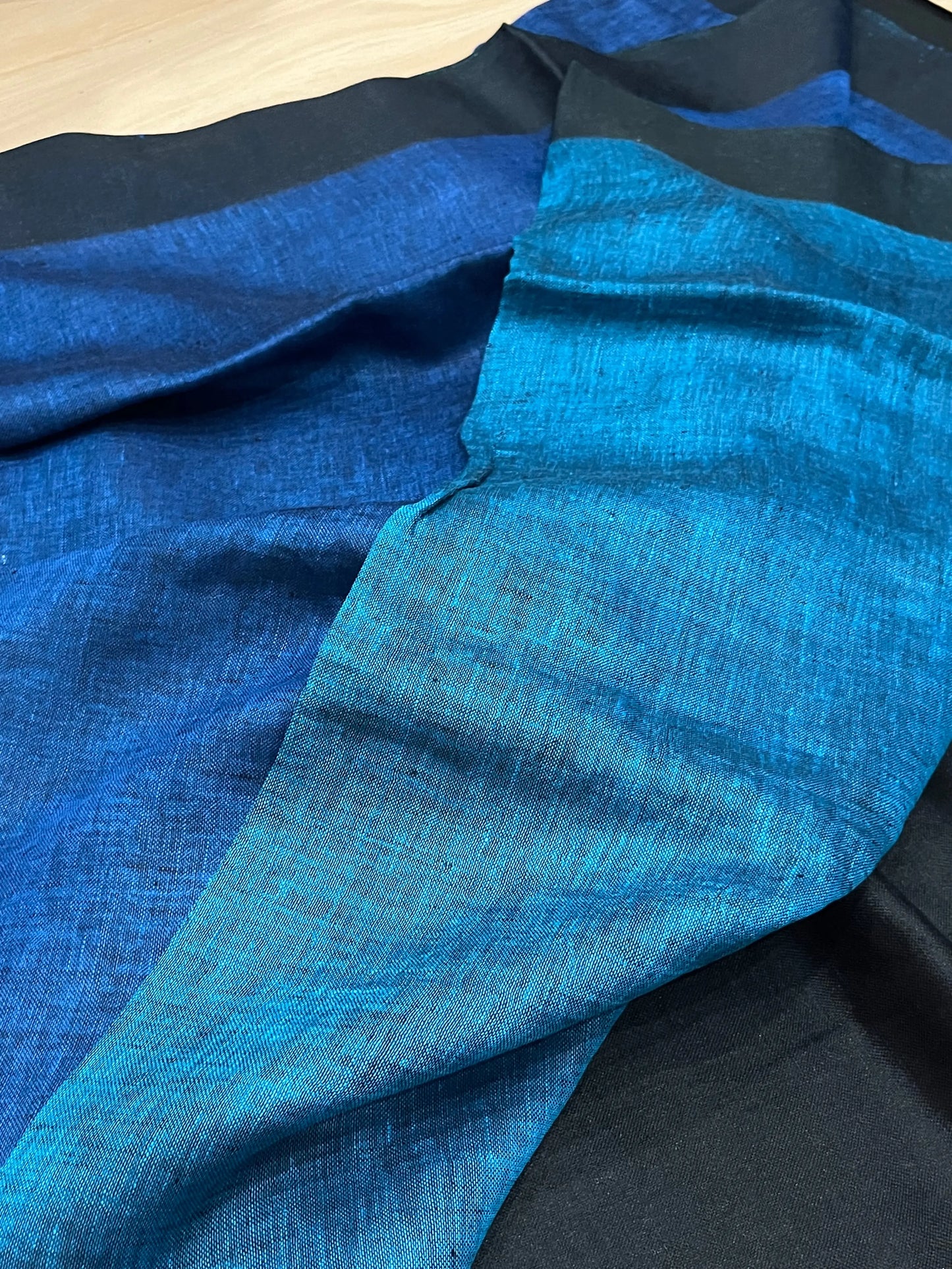 Dark Blue & Light blue Handwoven organic Linen Saree | Contrast pallu | KIHUMS Saree kihums clothing