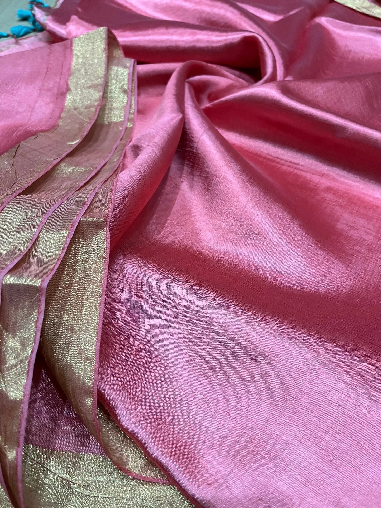 Salmon Pink Handmade Silk Viscose Saree | Gold Zari Border | KIHUMS Saree kihums clothing