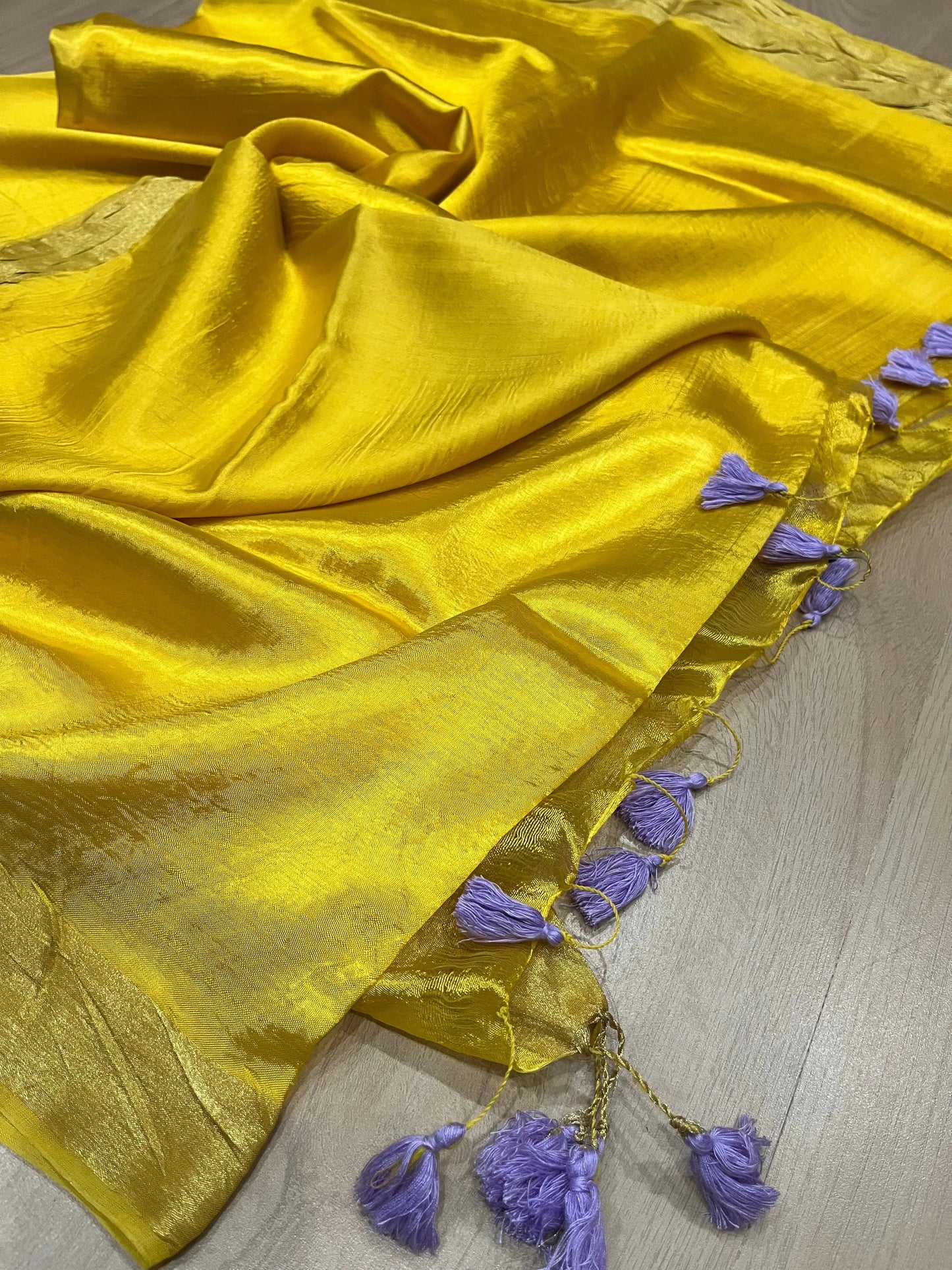 Golden Yellow Handmade Silk Viscose Saree | Gold Zari Border | KIHUMS Saree kihums clothing