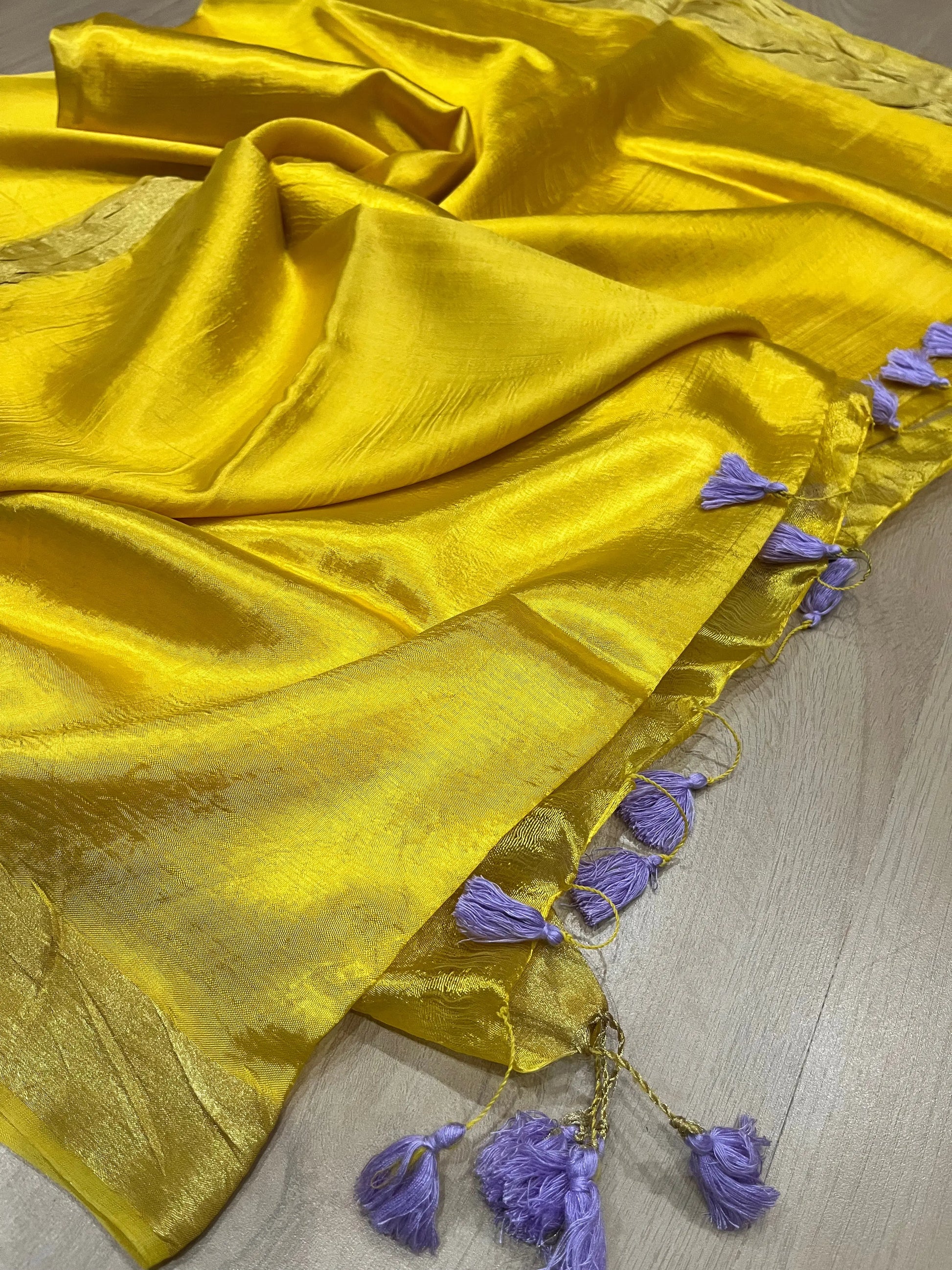Golden Yellow Handmade Silk Viscose Saree | Gold Zari Border | KIHUMS Saree kihums clothing