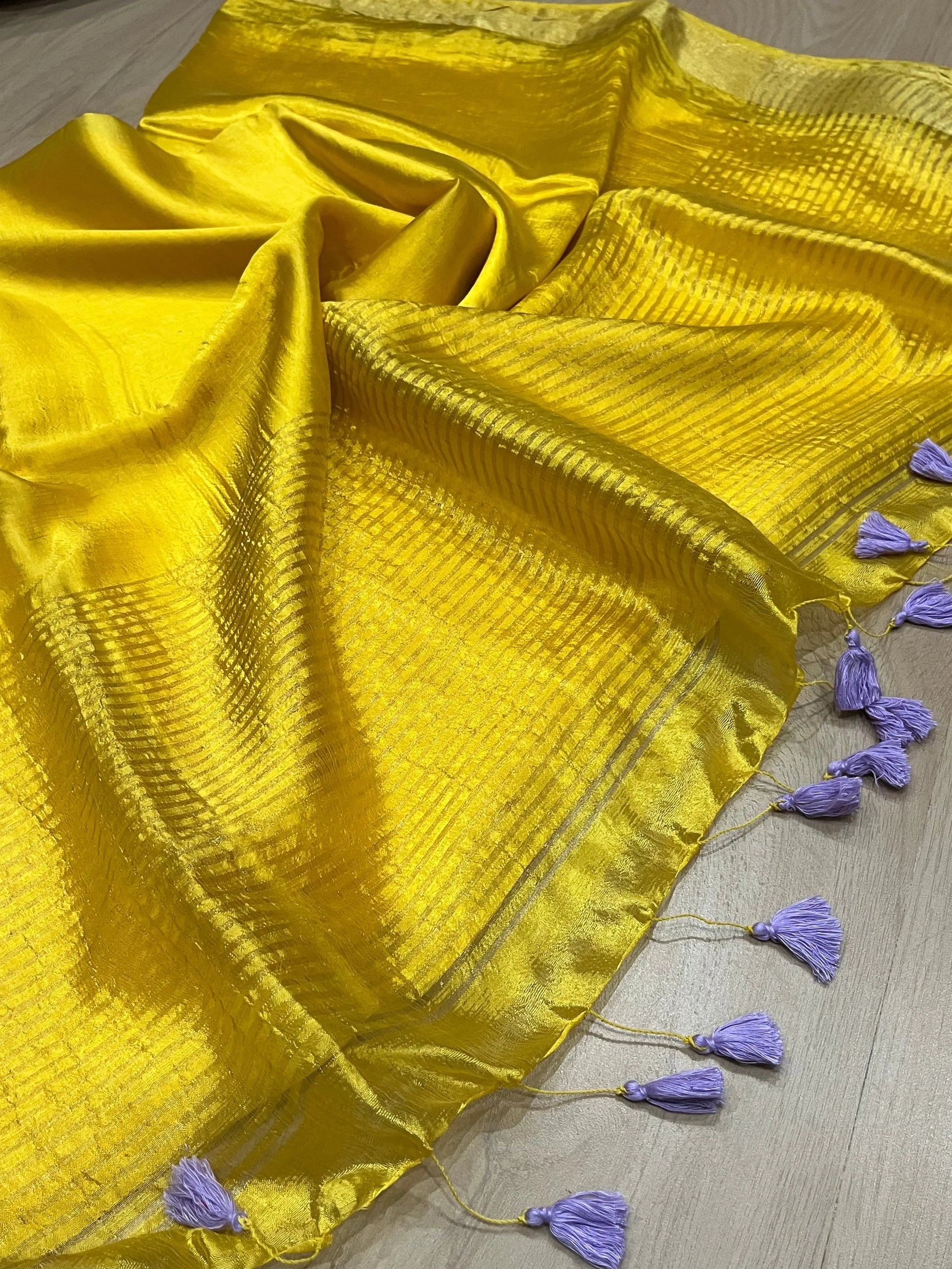 Golden Yellow Handmade Silk Viscose Saree | Gold Zari Border | KIHUMS Saree kihums clothing