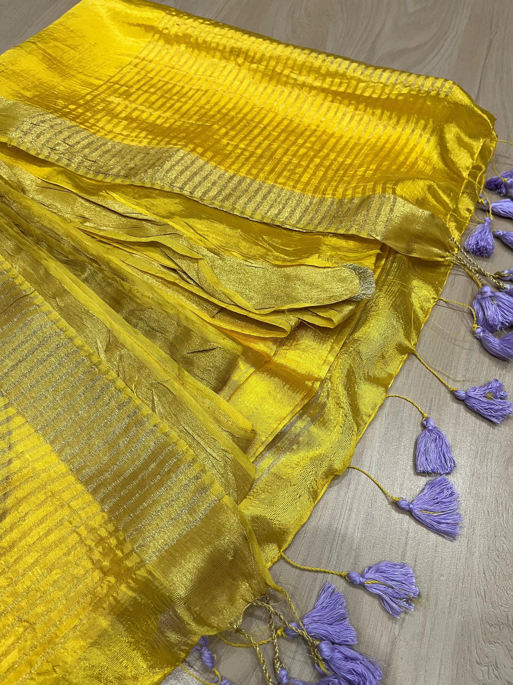 Golden Yellow Handmade Silk Viscose Saree | Gold Zari Border | KIHUMS Saree kihums clothing