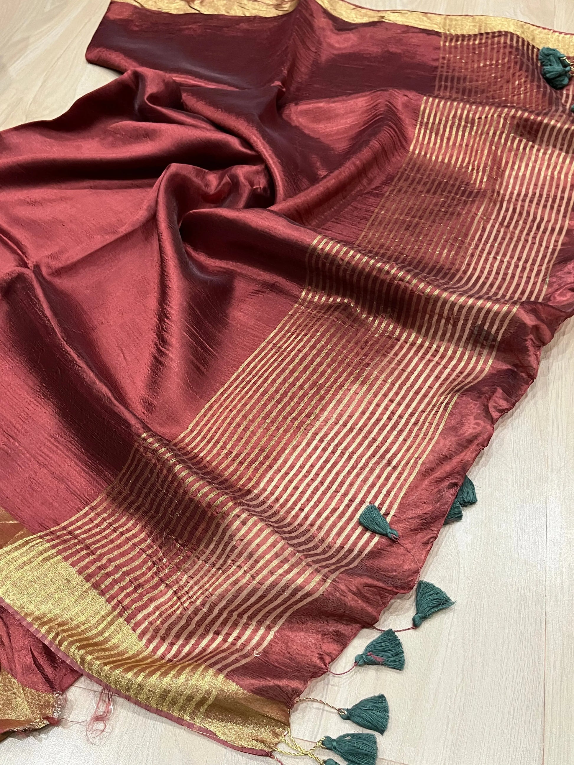 Chocolate shade Handmade Silk Viscose Saree | Gold Zari Border | KIHUMS Saree kihums clothing